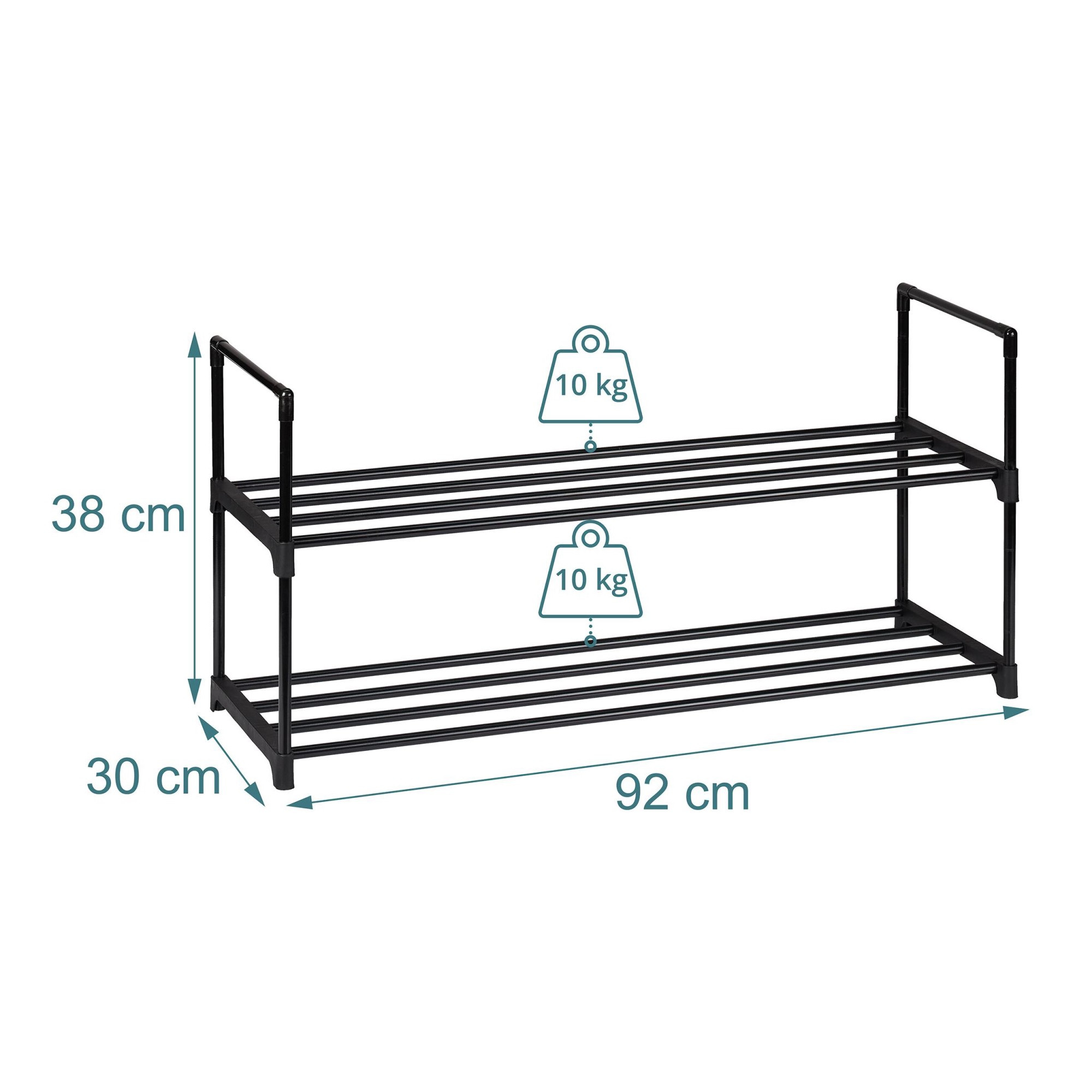 Shoe Rack, Stackable Metal Frame With Plastic Tiers