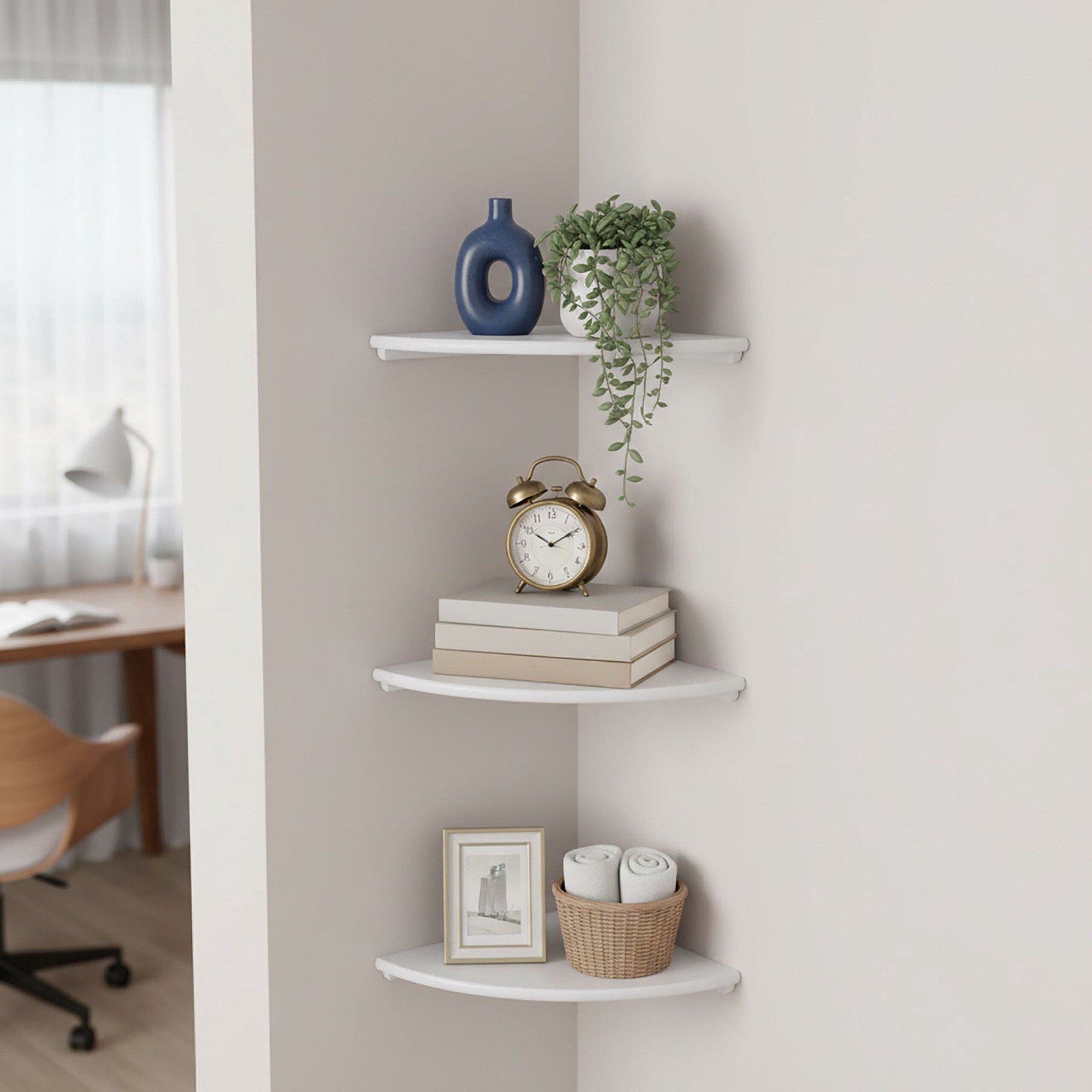 Corner Wall Shelf – Walnut, Wall-Mounted Semi-Circle