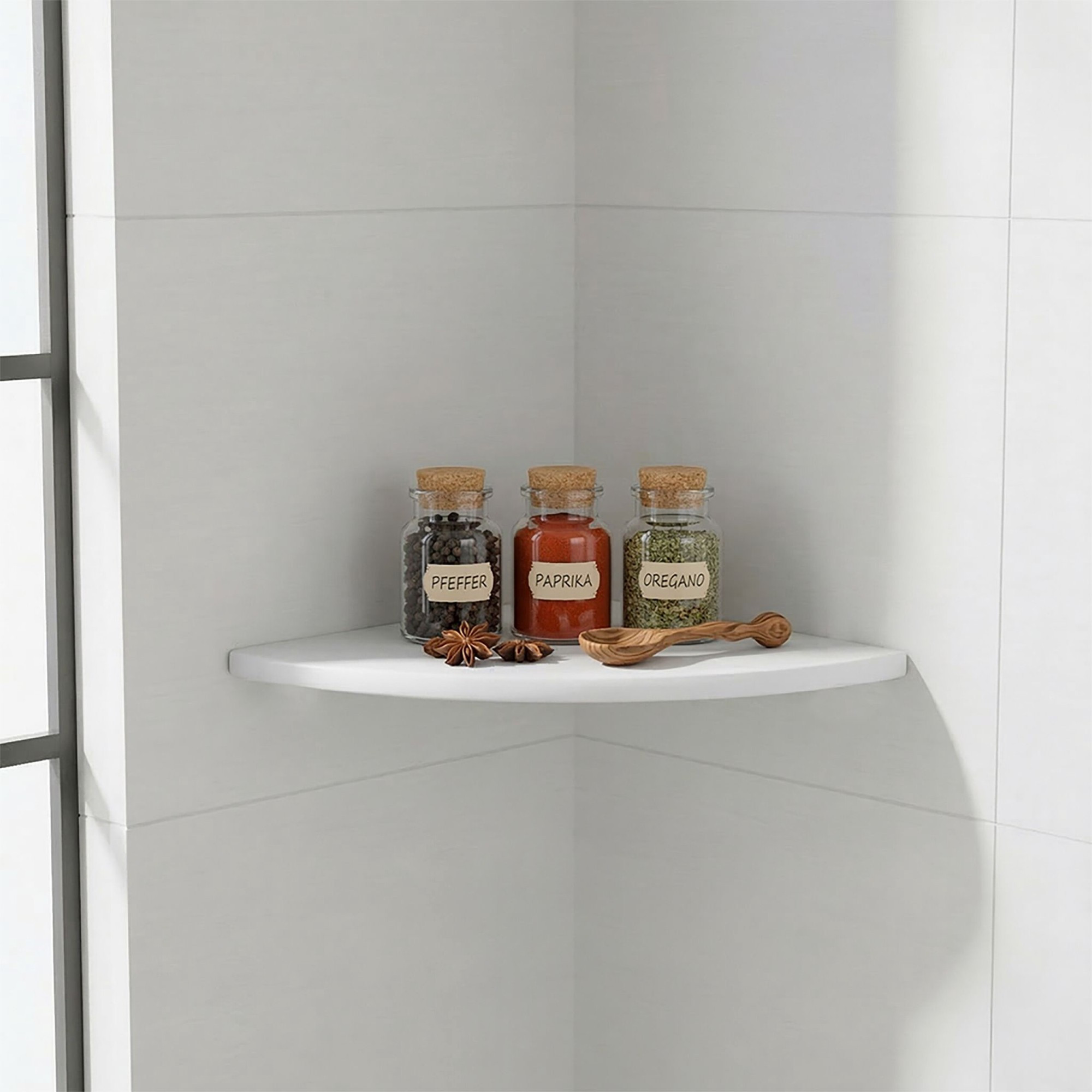 Corner Wall Shelf, Walnut, Wall-Mounted Semi-Circle