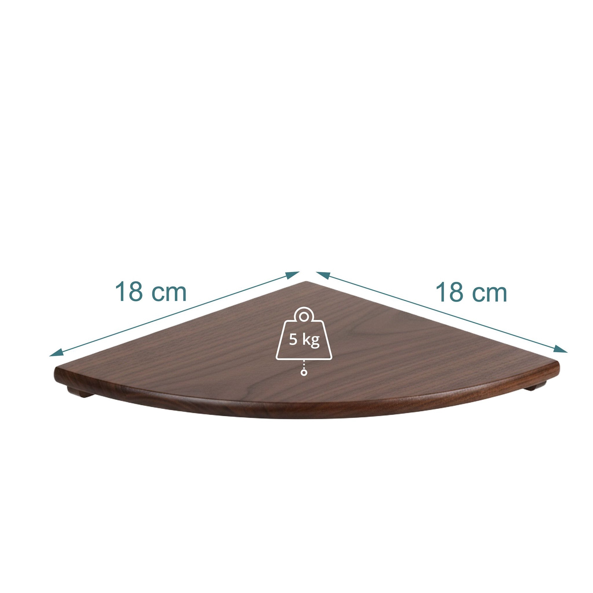 Corner Wall Shelf, Wall-Mounted Walnut Semi-Circle