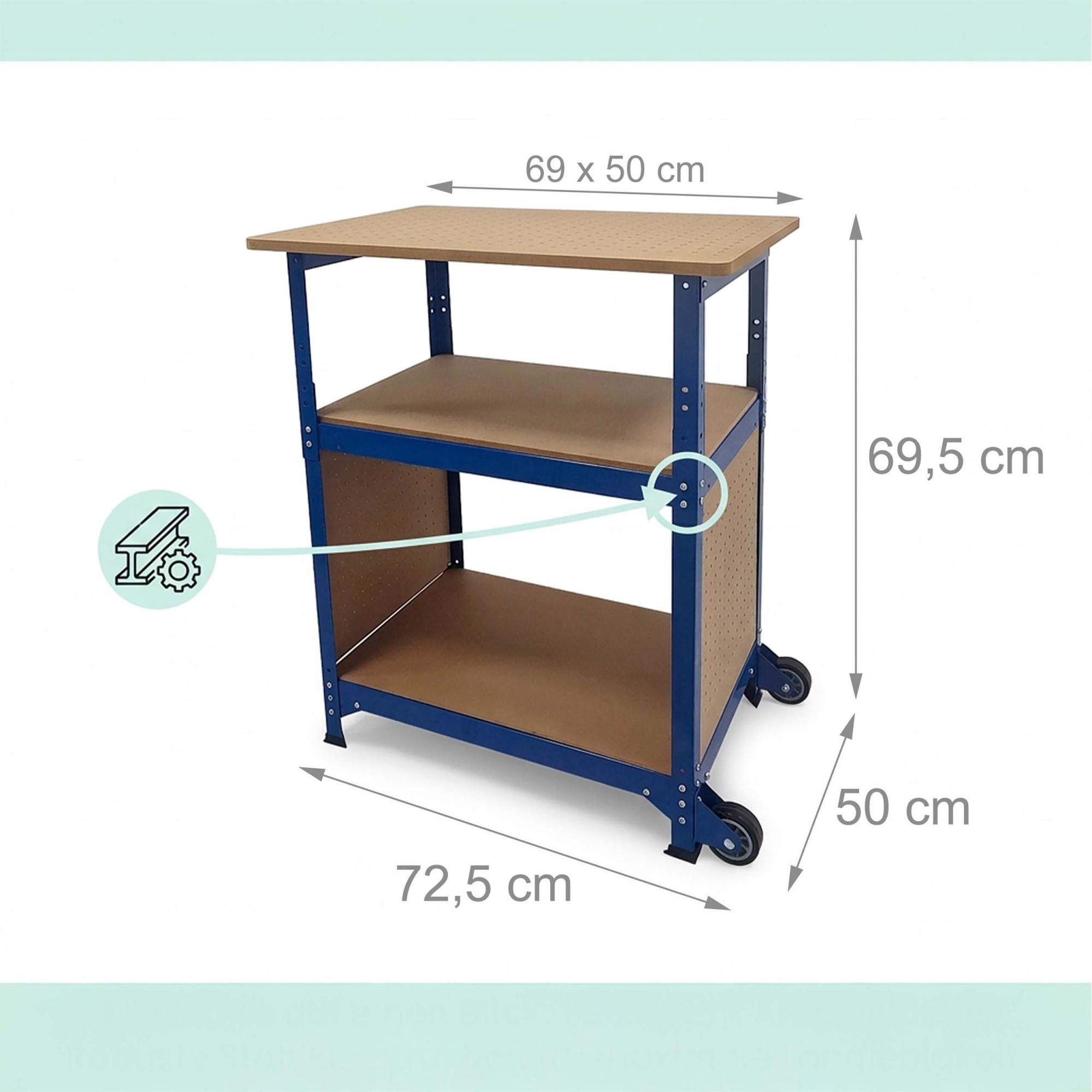 Mobile Workbench With Casters, Pegboard, Adjustable Height