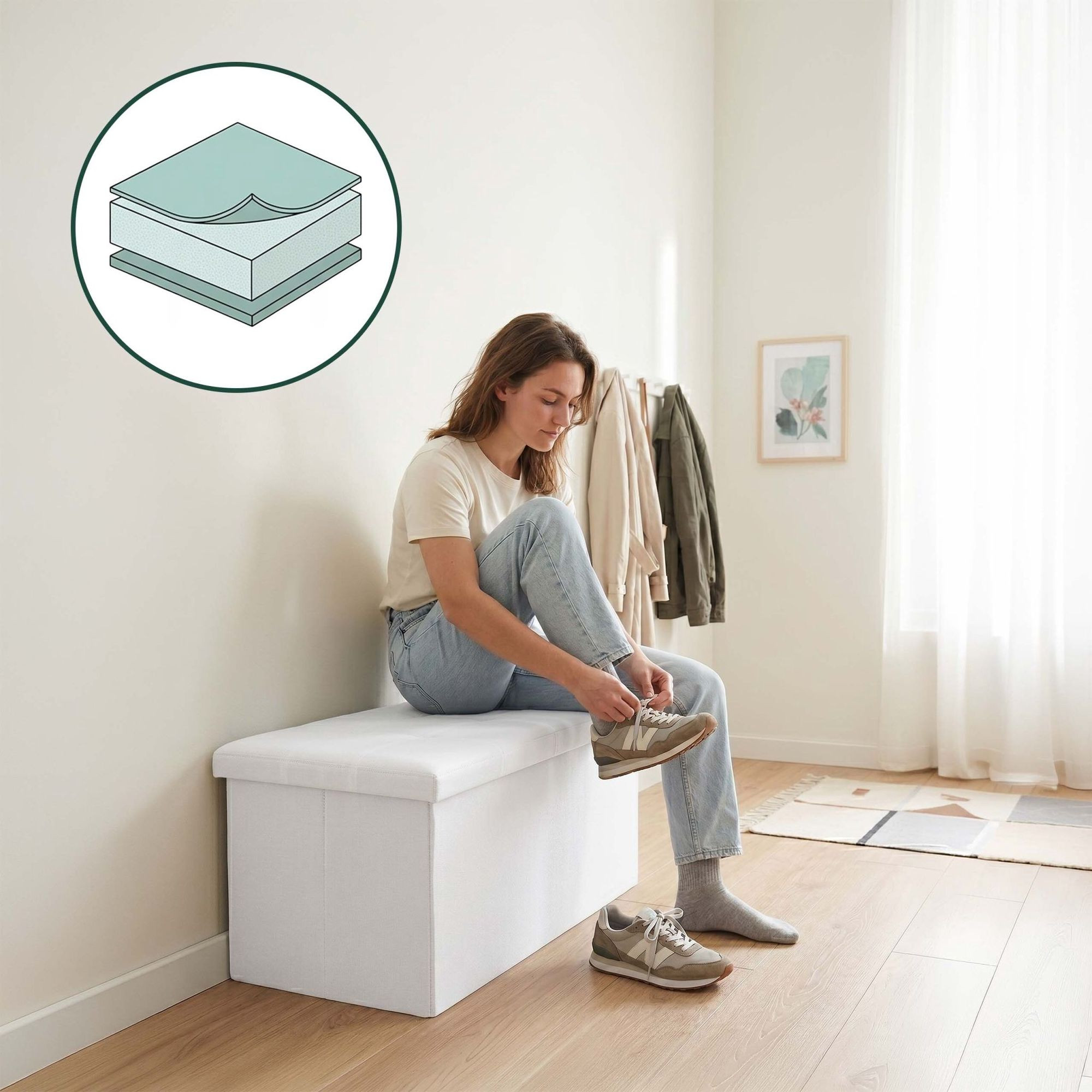 Upholstered Storage Bench – Foldable Fabric, Seats 2
