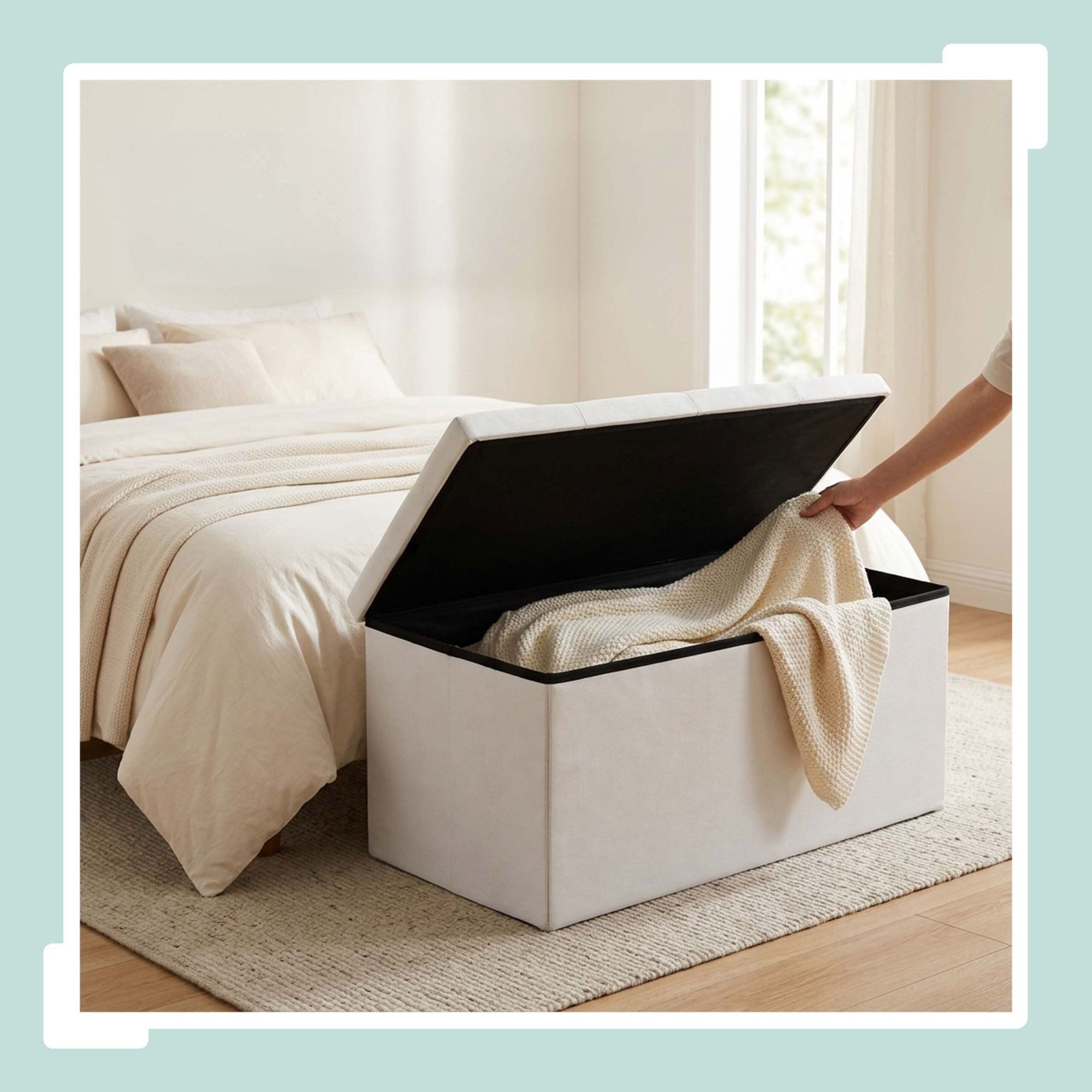 Upholstered Storage Bench – Foldable Fabric, Seats 2