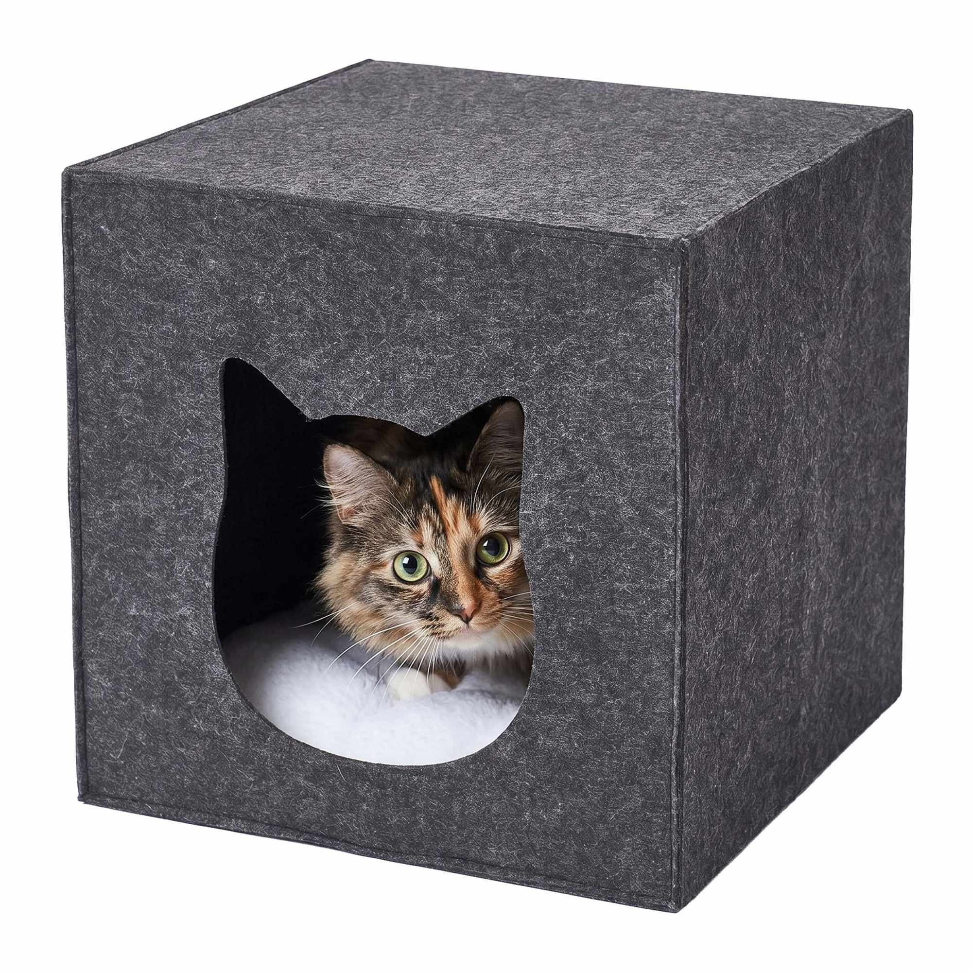 Felt Cat Cave Cube – Foldable, Includes Cushion
