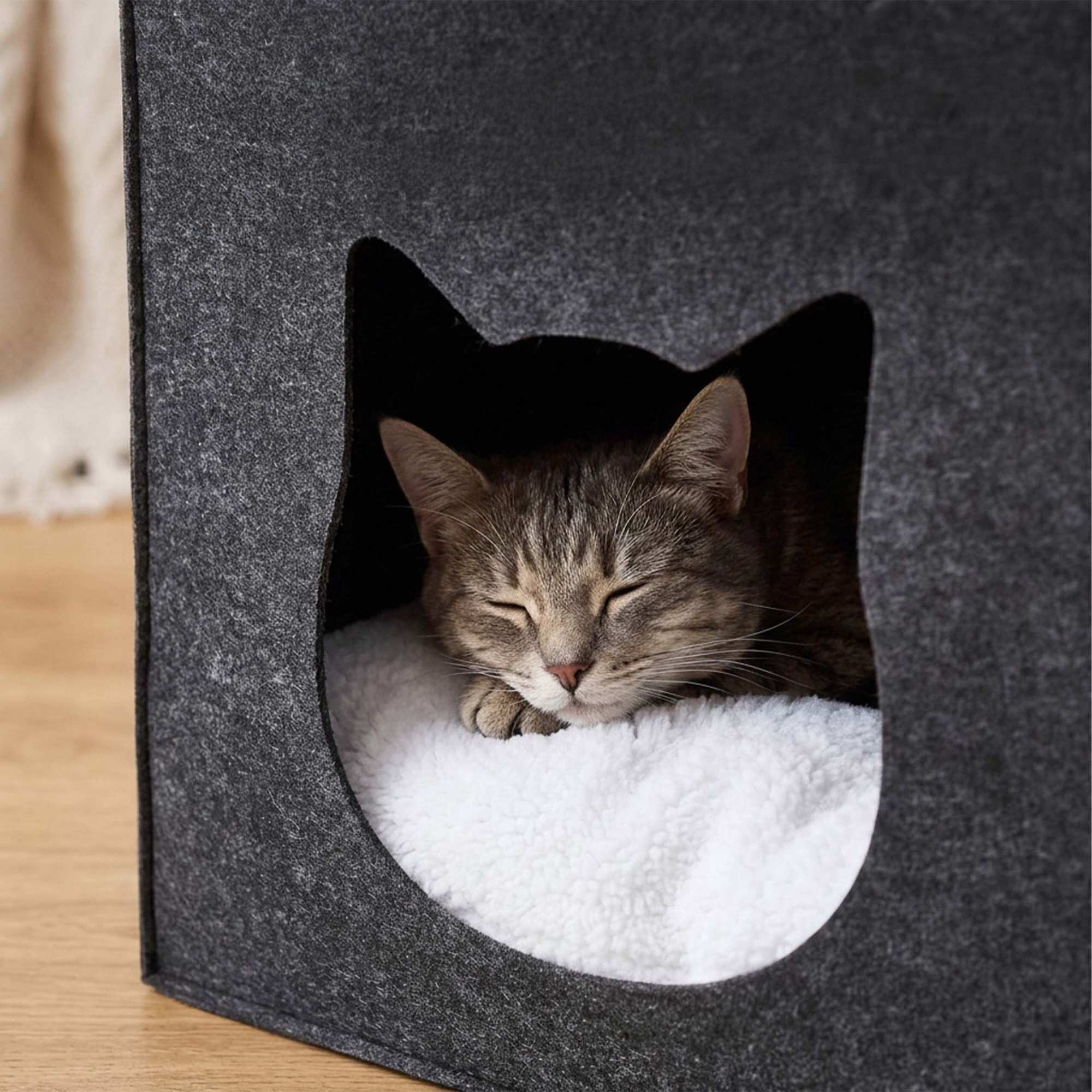 Felt Cat Cave Cube – Foldable, Includes Cushion