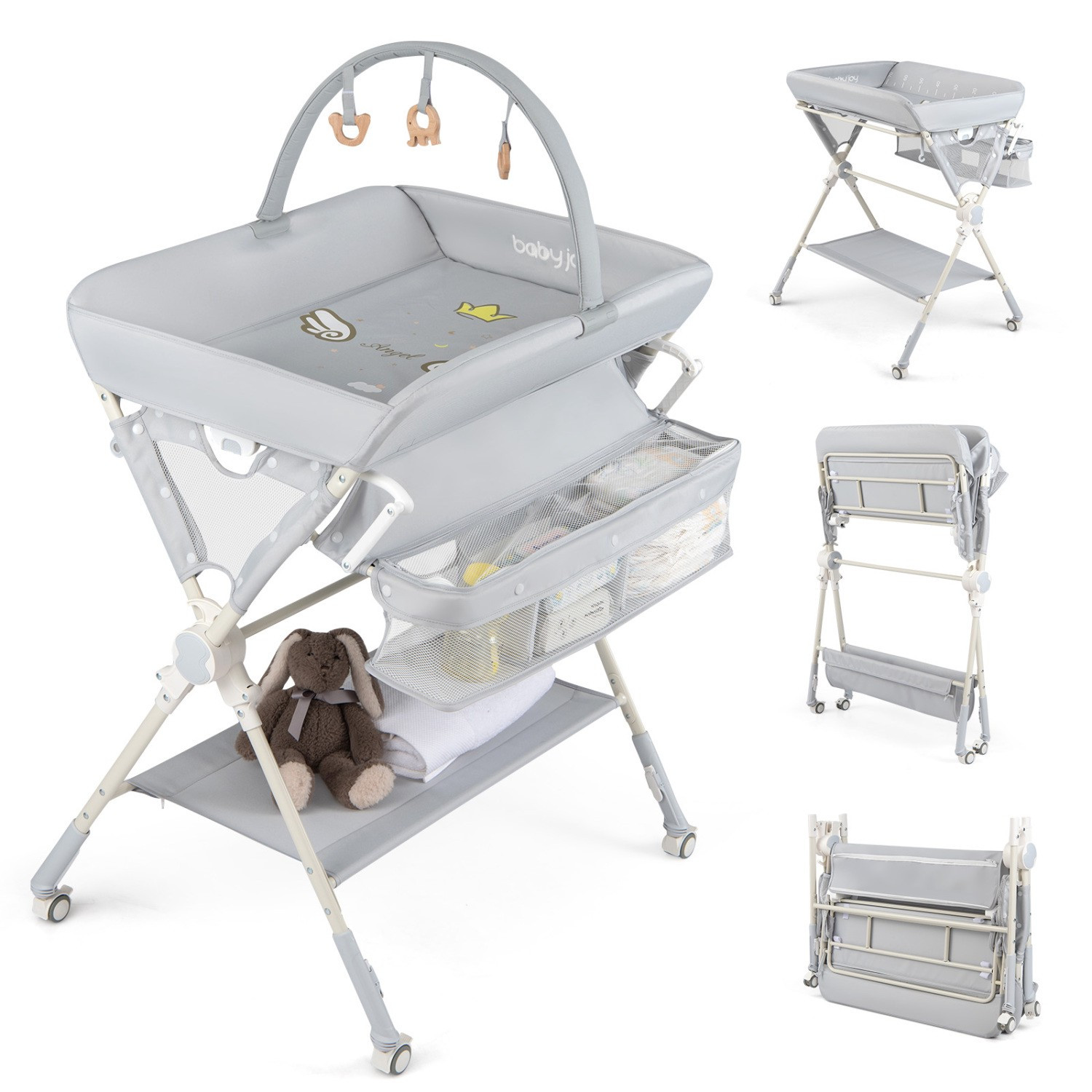 Baby Changing Table, Foldable Height Adjustable, Grey