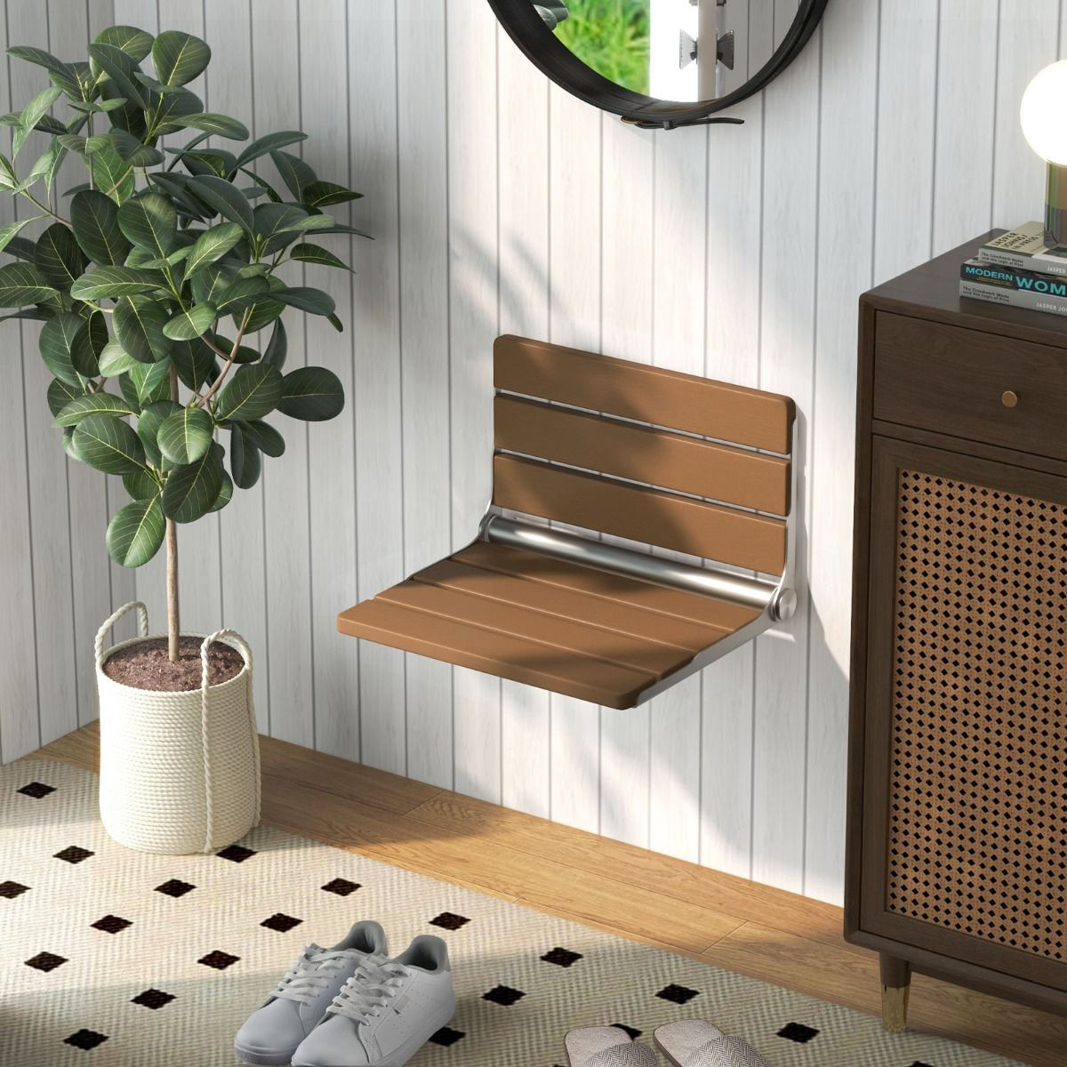 Wall-Mounted Foldable Shower Bench, 330 lb Capacity