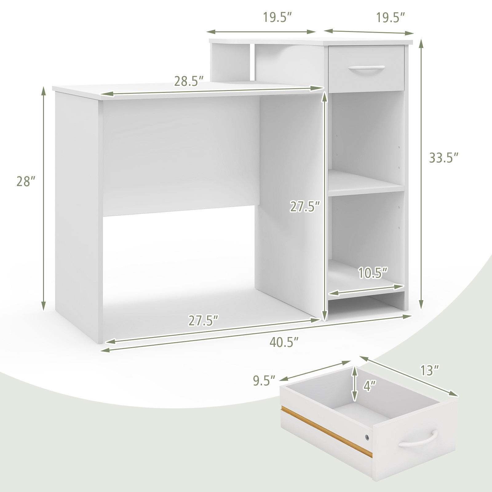 Computer Desk With Adjustable Shelf, Drawer, Cable Hole