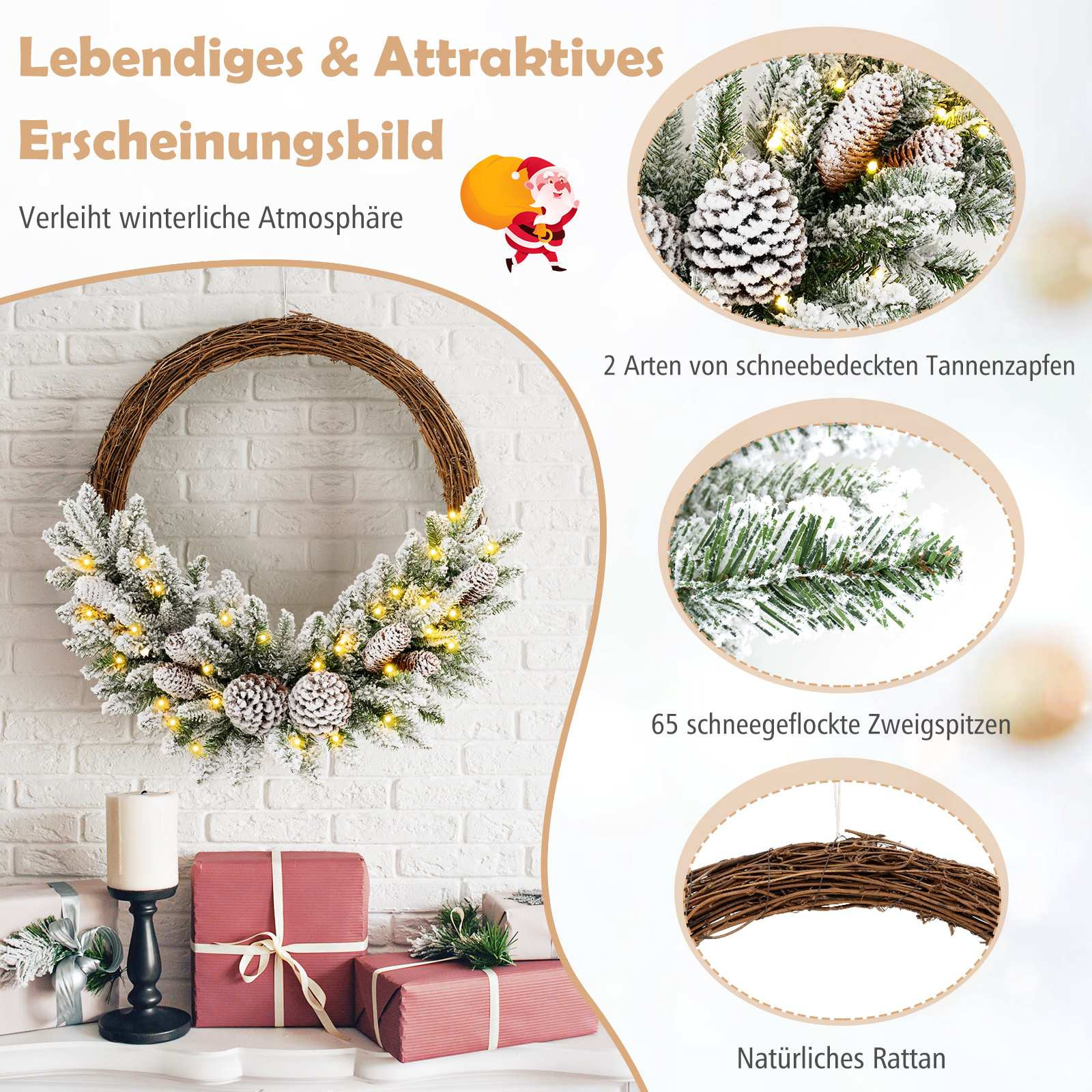Guirlanda de Natal pré-iluminada de 60 cm (24 polegadas), com 35 LE...