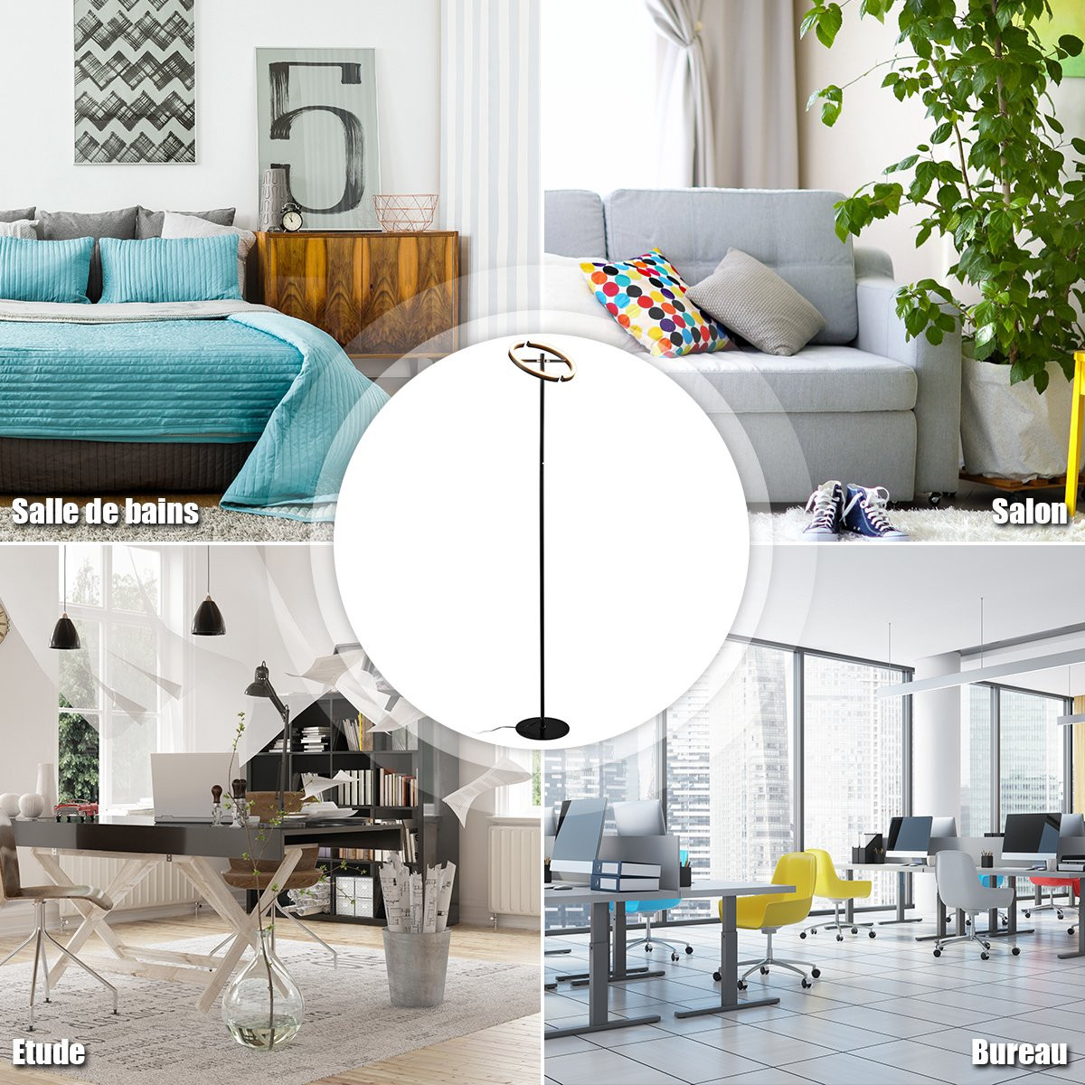 Lampadaire LED, commande tactile à intensité variable, métal noir