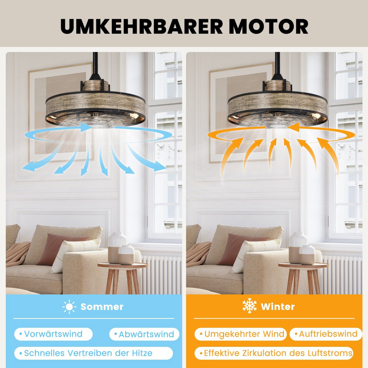 Ventilatore da soffitto con luce, 50 cm, telecomando e timer 4 ore