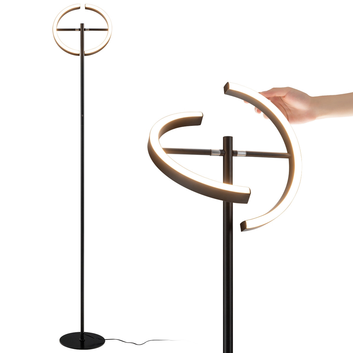 Lampadaire LED, commande tactile à intensité variable, métal noir