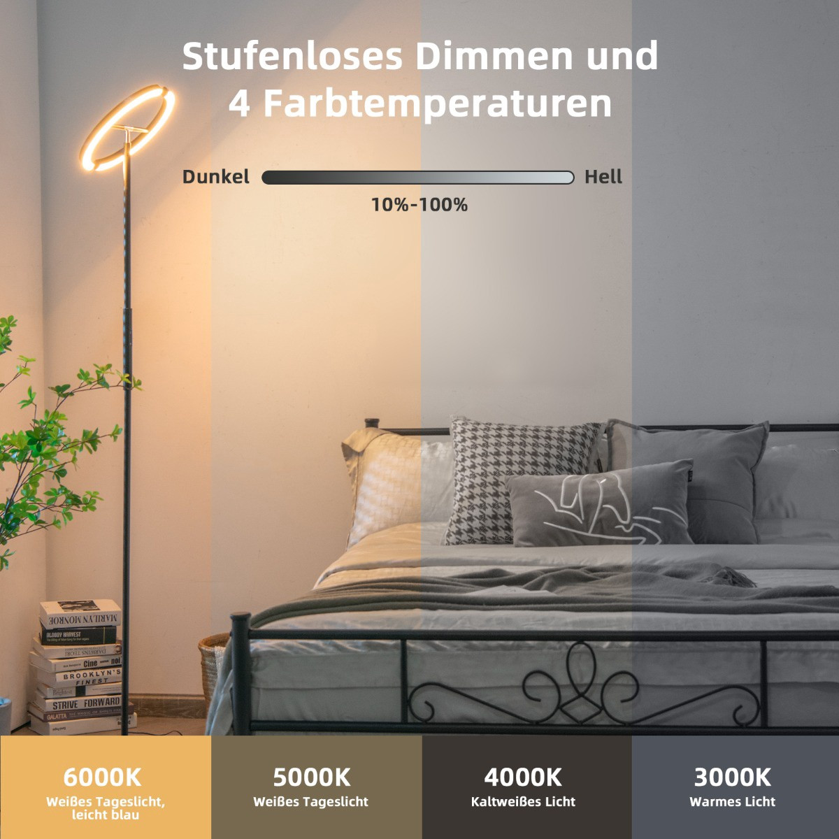 Lampadaire LED – Intensité variable 3000-6000K, télécommande