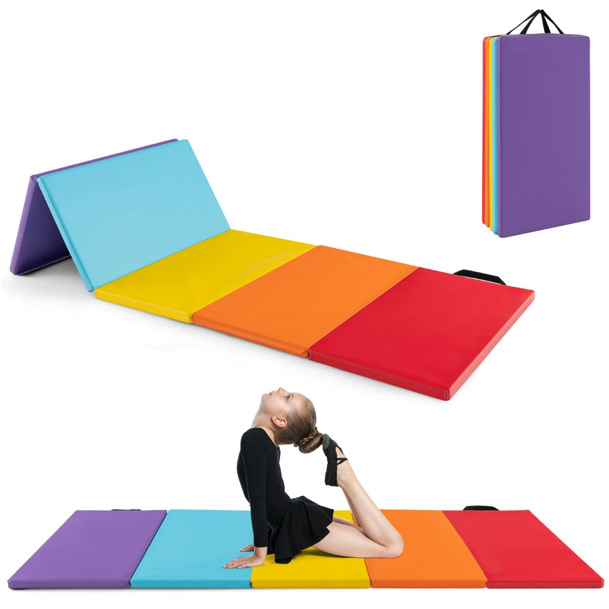 Colchonete de ginástica dobrável, 5 painéis, 79x29,5x1,2 polegadas