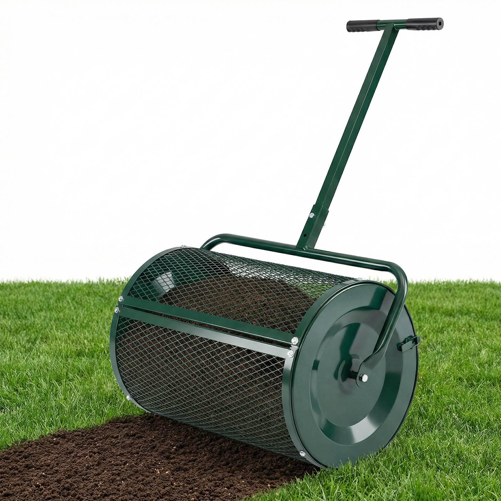 Esparcidor de compost, mango en T ajustable, 0,077 m3