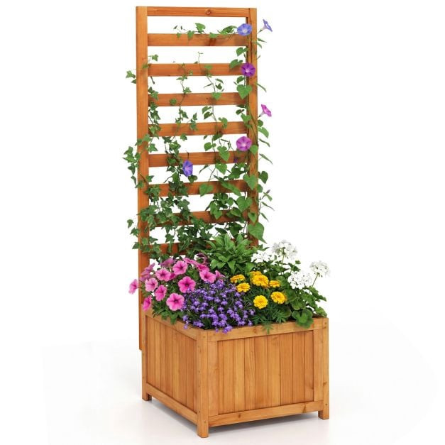 Macetero elevado con enrejado, de madera de abeto.