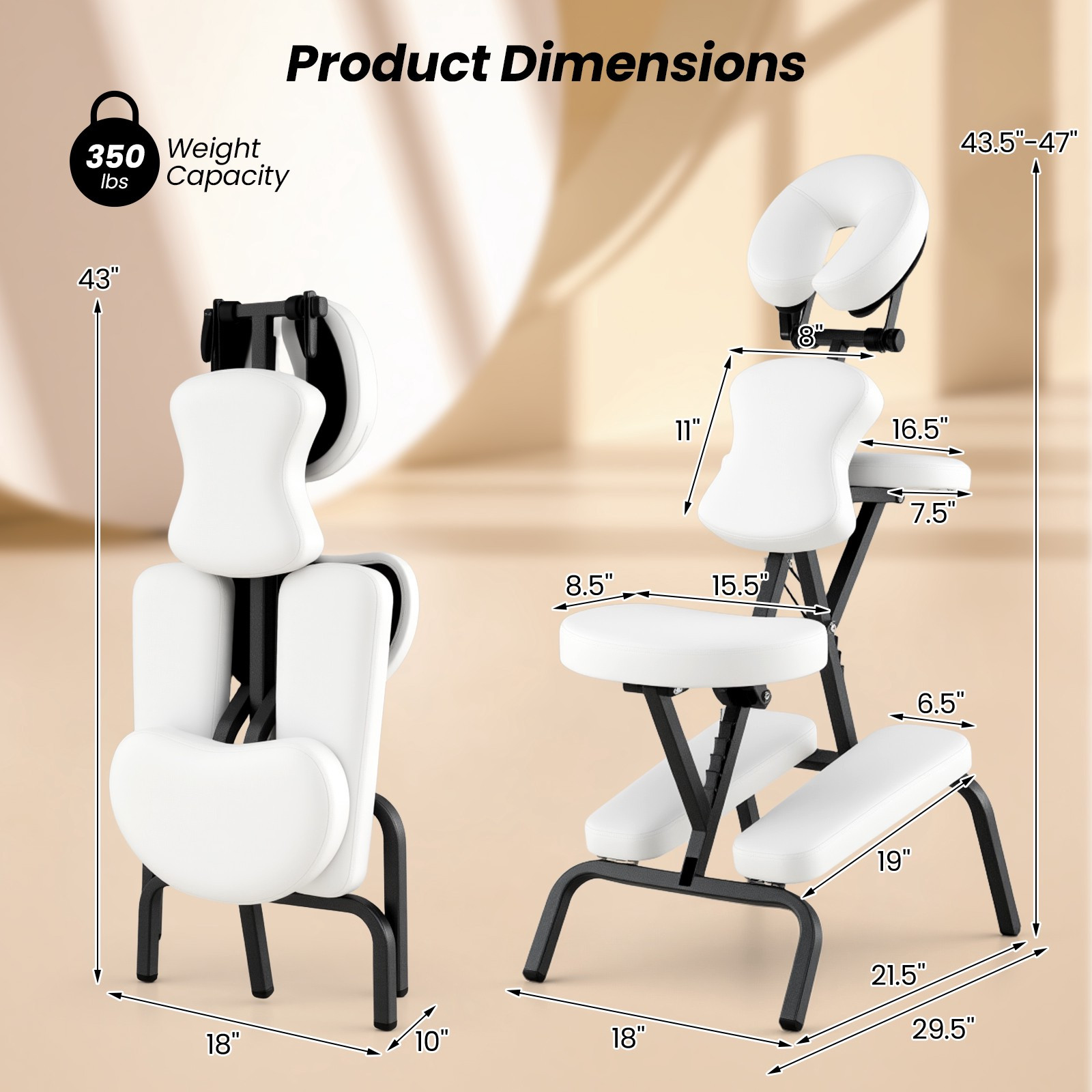 Cadeira de massagem portátil, em couro PU, com espuma de 5 cm (2 po...
