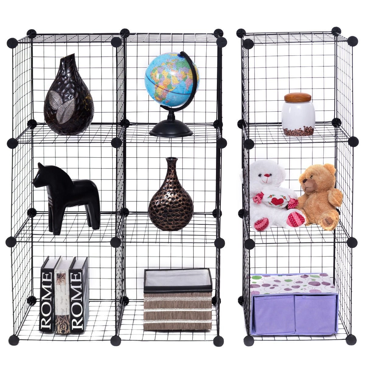 Wire Storage Cubes, 12-Cube Modular Metal Grid, Black