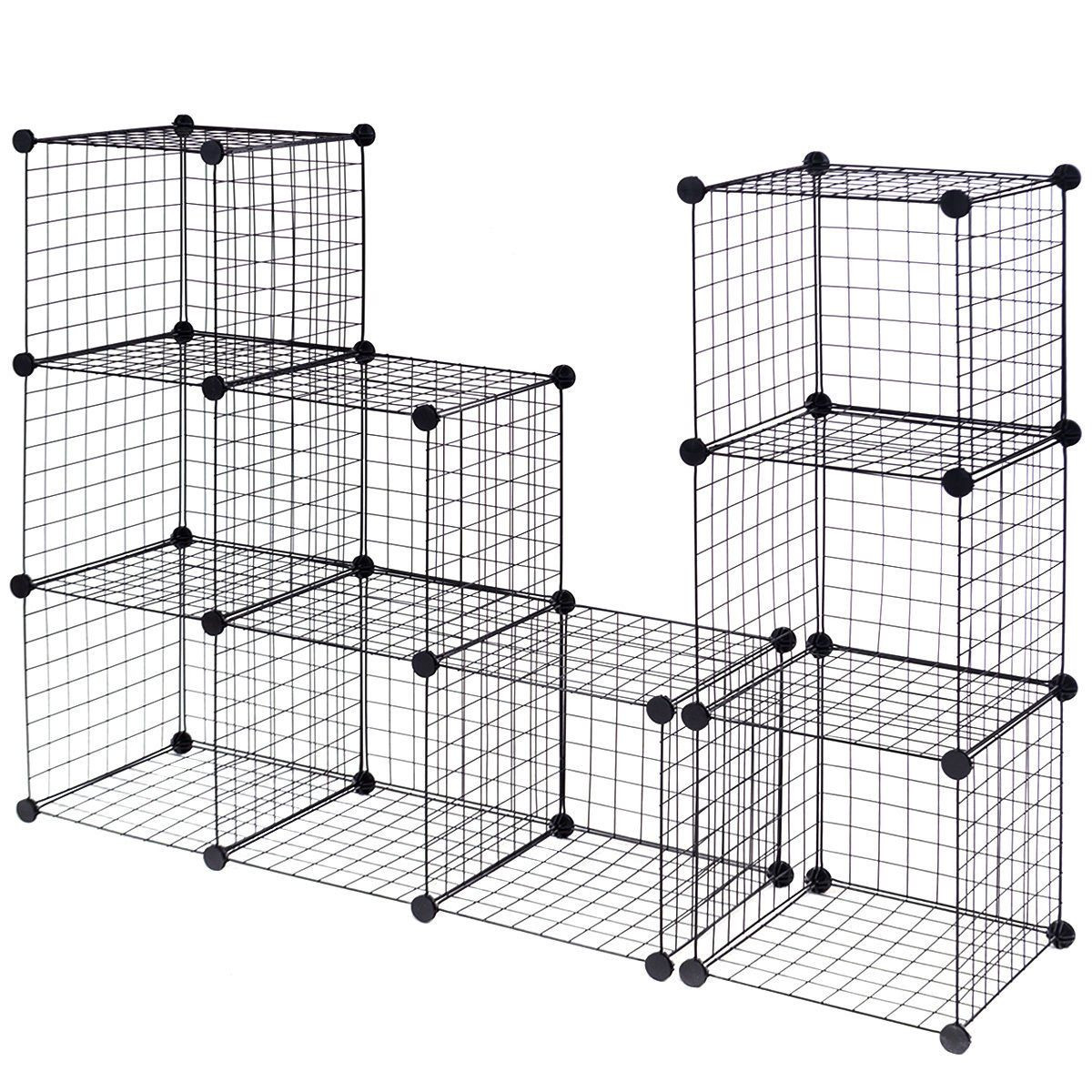 Wire Storage Cubes, 12-Cube Modular Metal Grid, Black