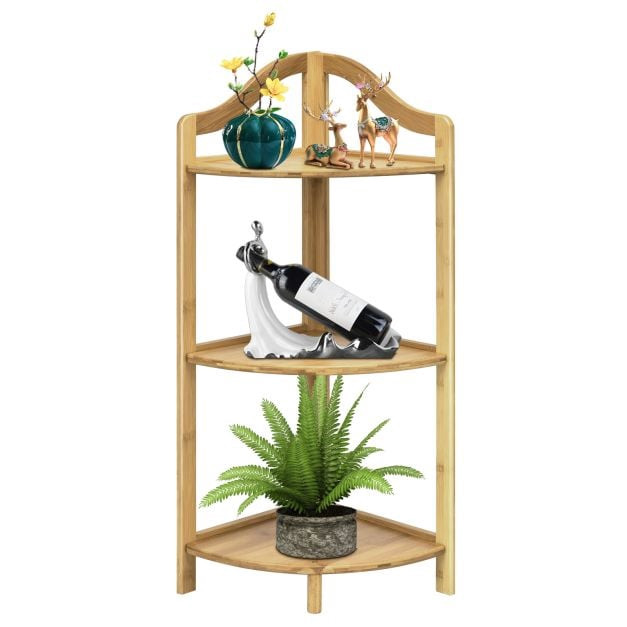 Prateleira de canto de bambu com 3 níveis, 86 cm (34 polegadas), au...