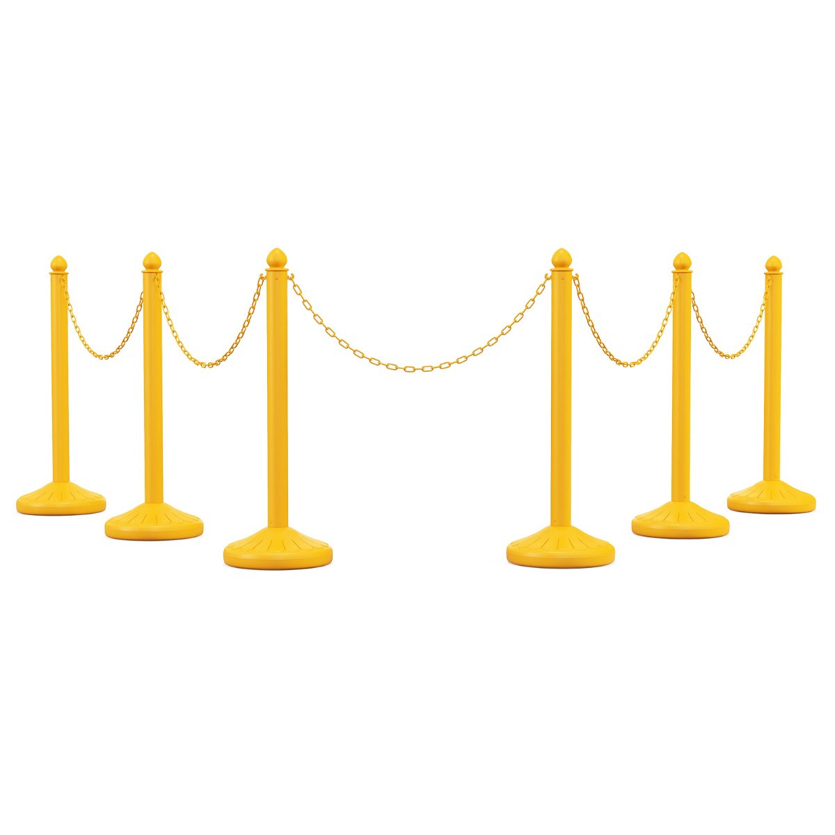 Crowd Control Stanchion Set, 6 Posts, 5 Chains, Yellow
