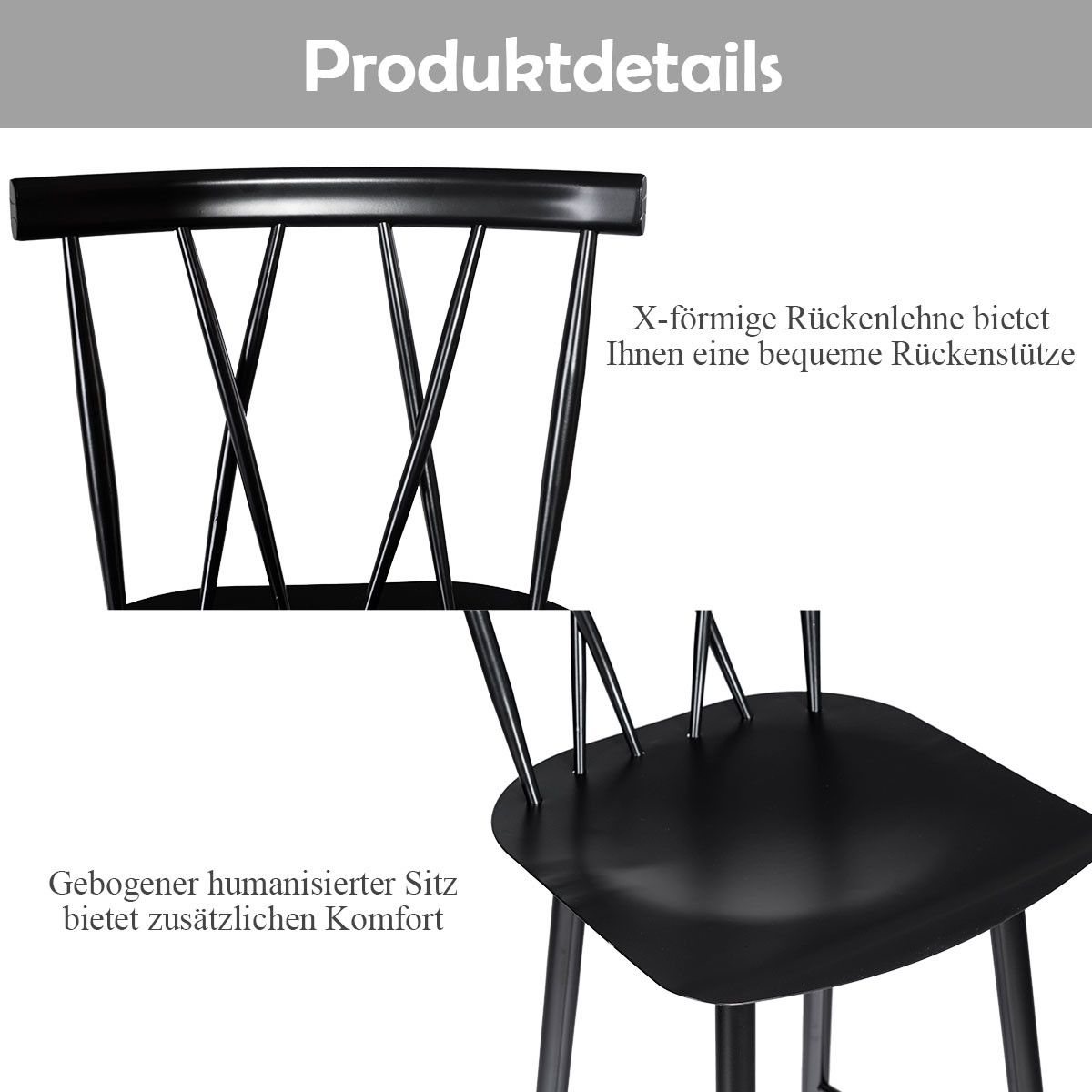 Conjunto de 2 banquetas de bar com encosto de metal e assento de 75...
