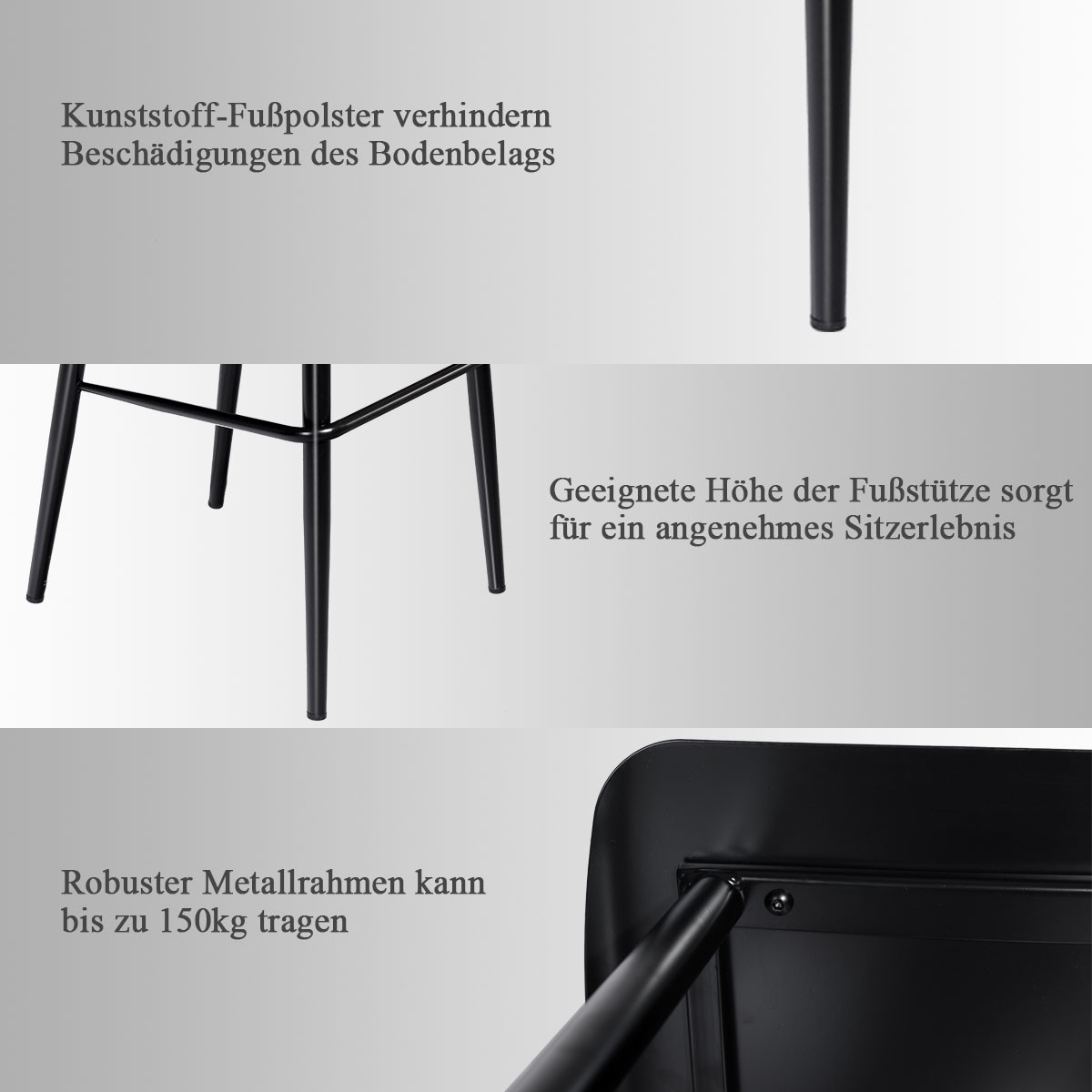 Conjunto de 2 banquetas de bar com encosto de metal e assento de 75...