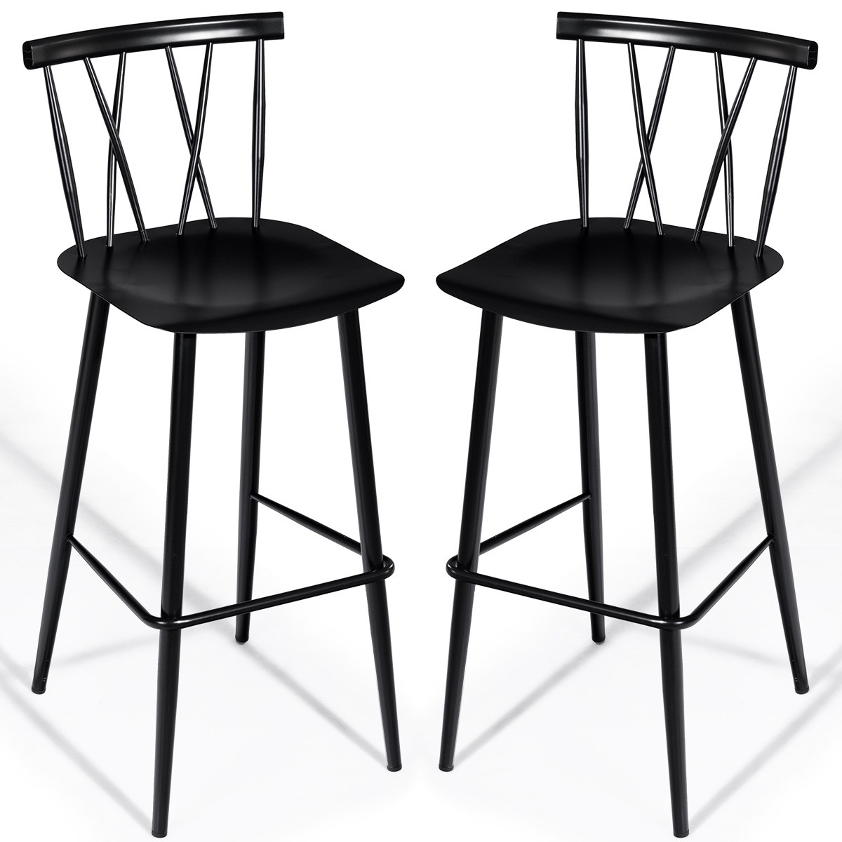 Conjunto de 2 banquetas de bar com encosto de metal e assento de 75...