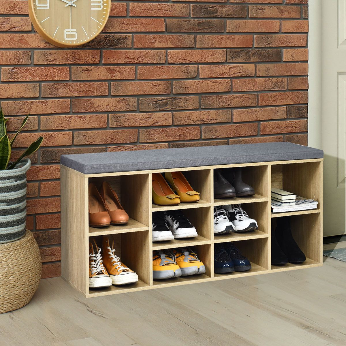 Banco para guardar sapatos com organizador de 10 cubos, 104 cm (41 ...
