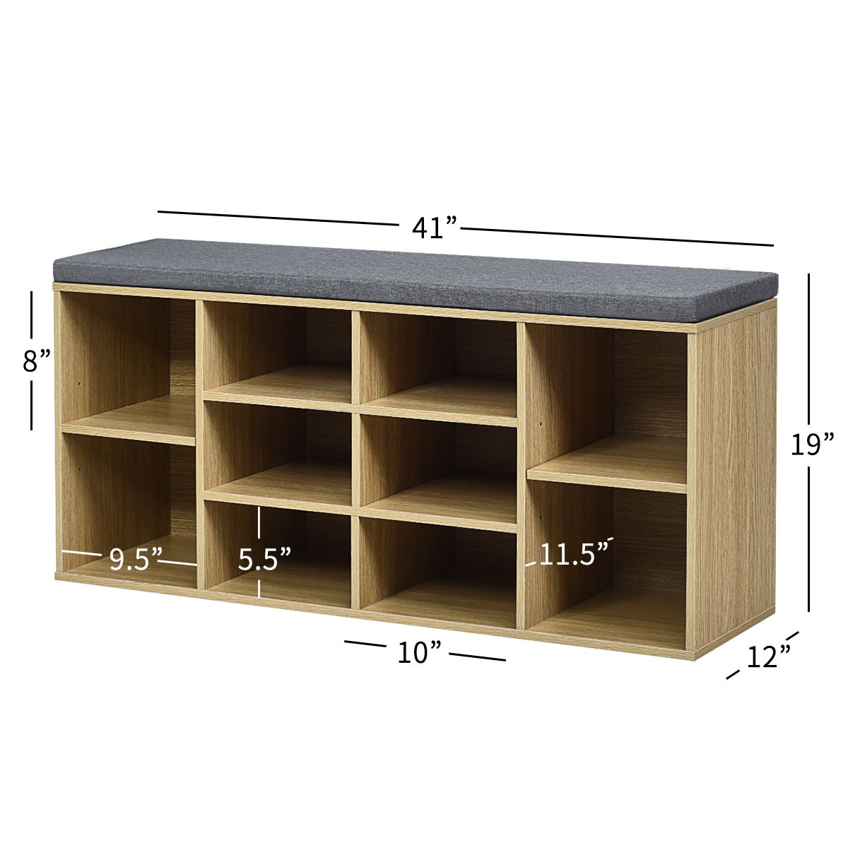 Banco para guardar sapatos com organizador de 10 cubos, 104 cm (41 ...