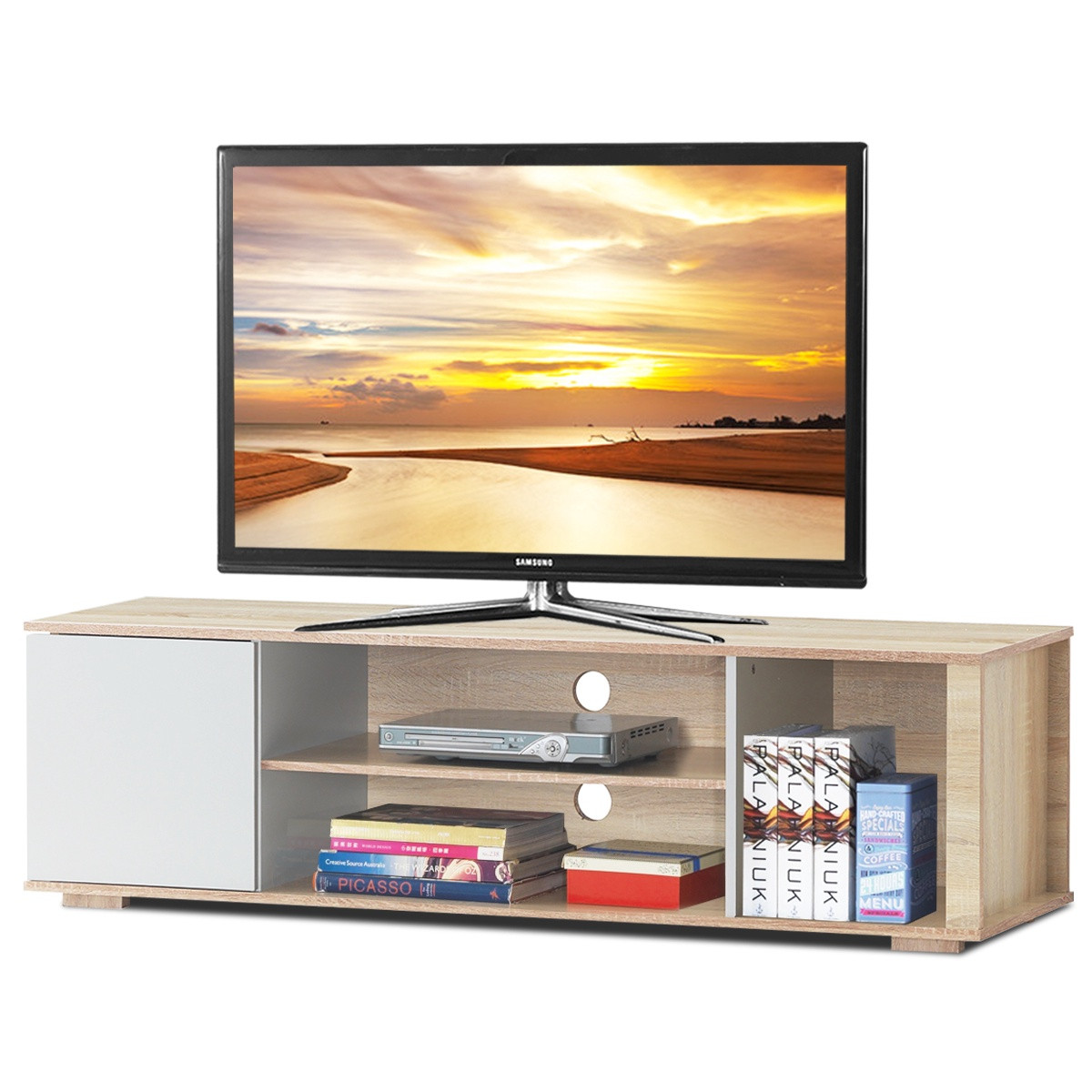 Suporte para TV, console de mídia em carvalho para TVs de até 60 po...
