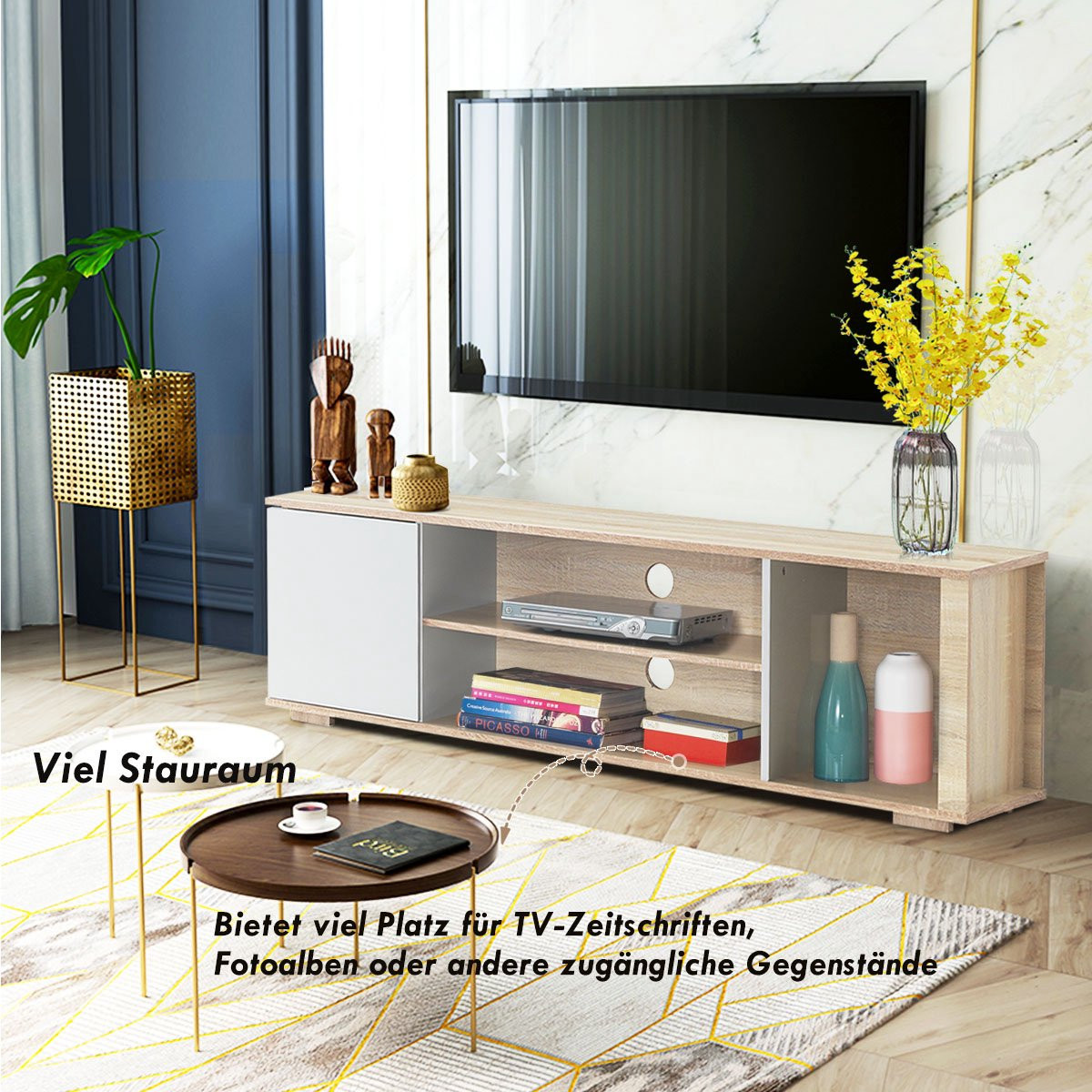 Suporte para TV, console de mídia em carvalho para TVs de até 60 po...