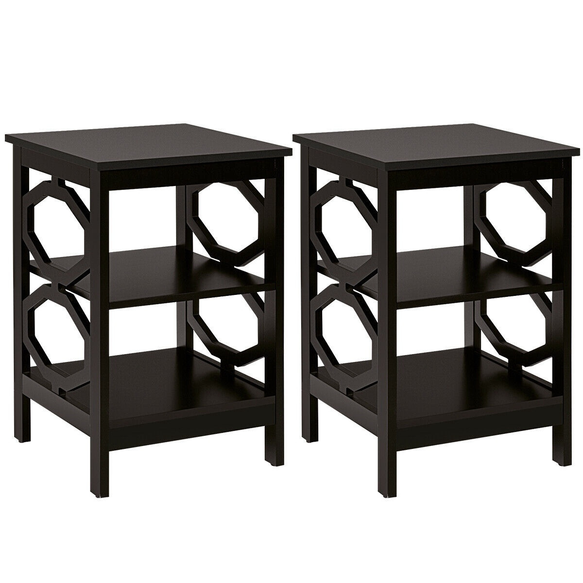 Set di 2 comodini a 3 ripiani, neri