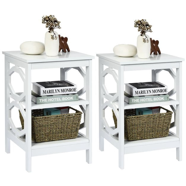2-Piece 3-Tier Nightstand Side Table Set, White