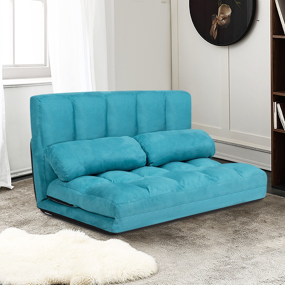 Sofá cama plegable de suelo, ajustable en 6 posiciones, azul.