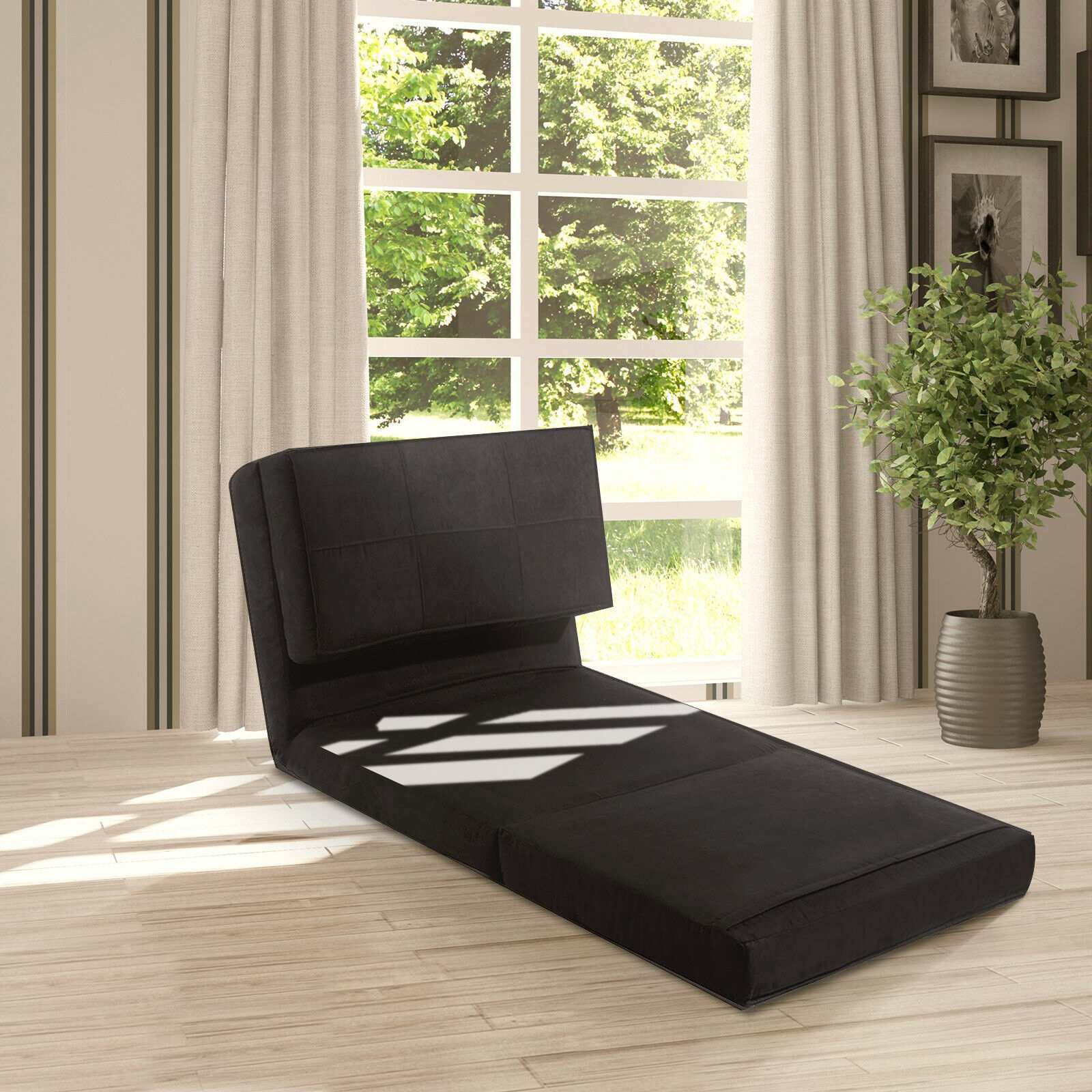 Sofá cama plegable convertible, 5 posiciones, negro
