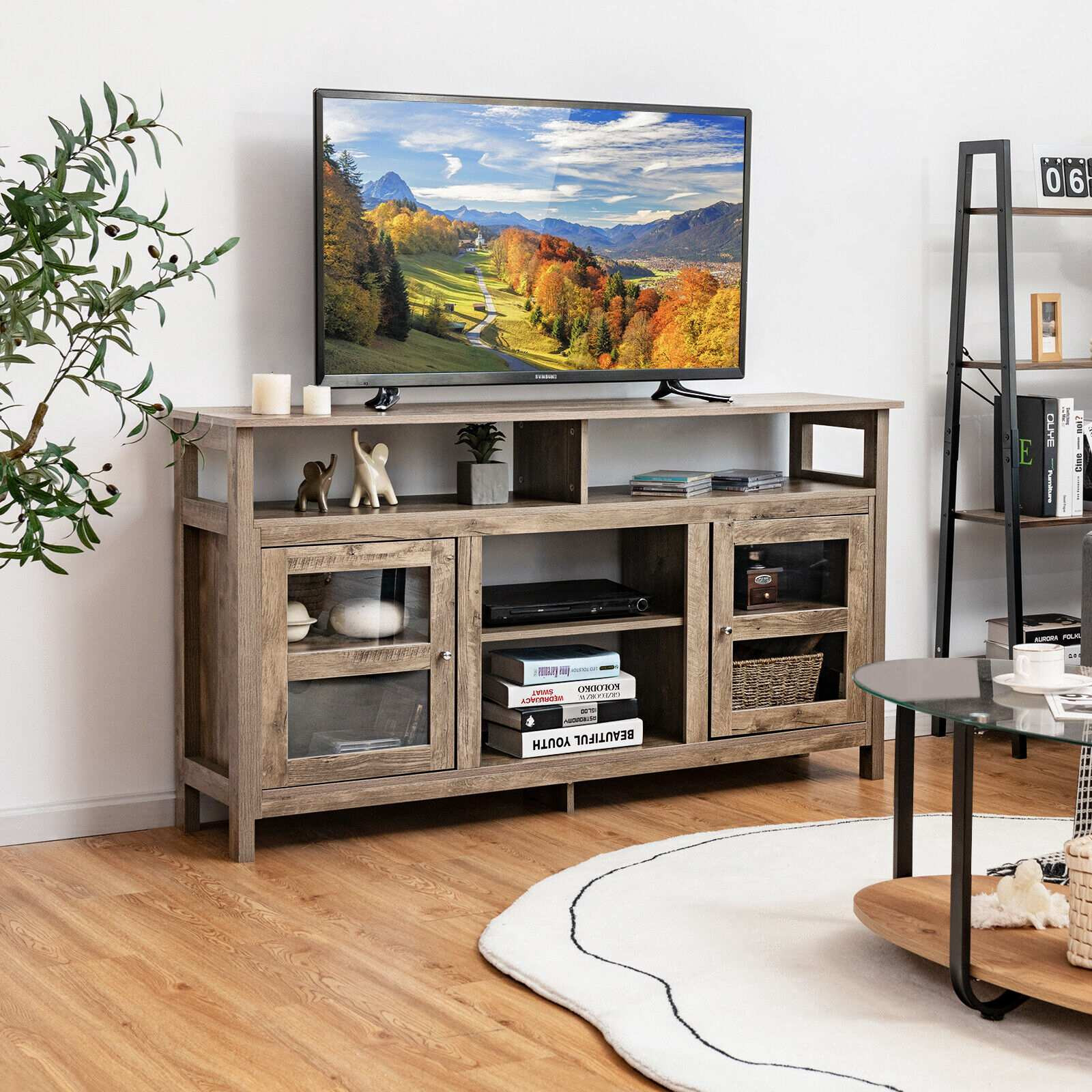 Suporte para TV de 58 polegadas, com 2 armários, comporta TVs de at...