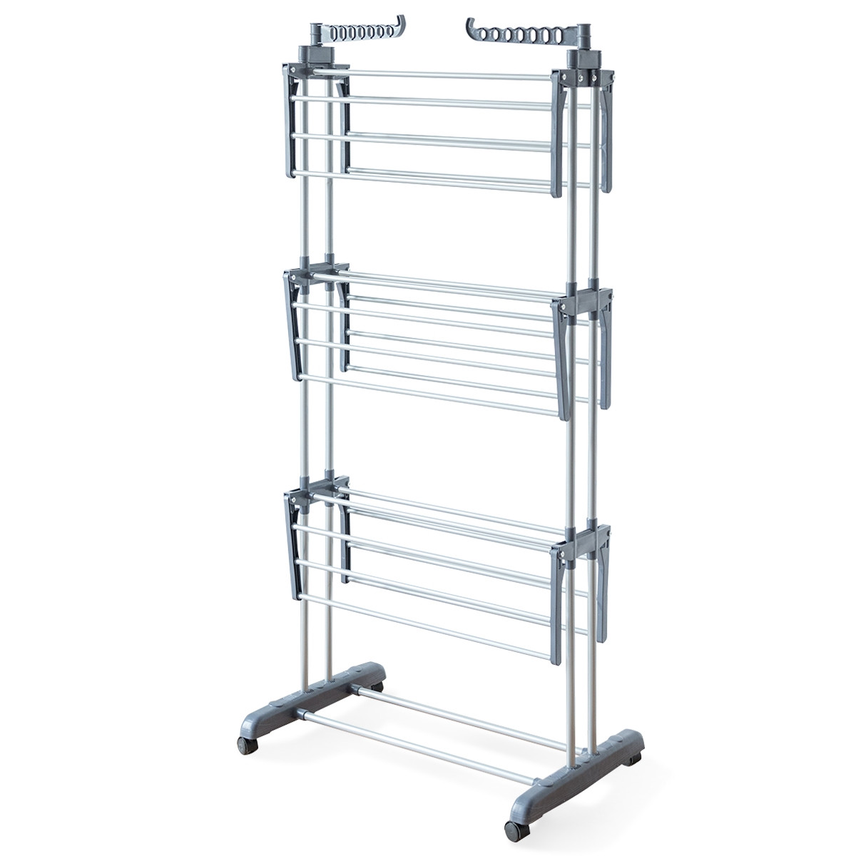 3-Tier Laundry Drying Rack, Foldable, Wheeled, 169 cm