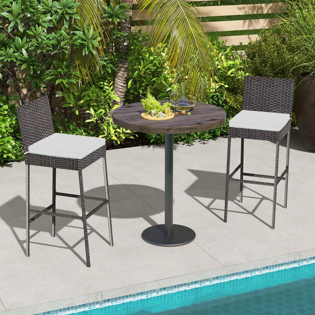 Conjunto de 4 banquetas de vime para área externa, com almofadas, 7...