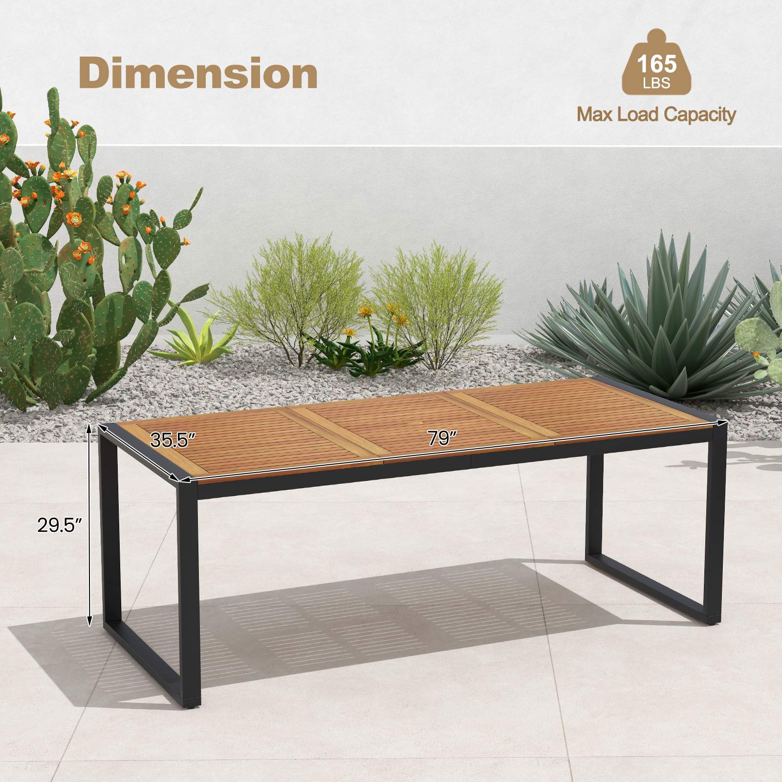 Mesa de jantar para pátio em madeira de acácia de 79 polegadas com ...