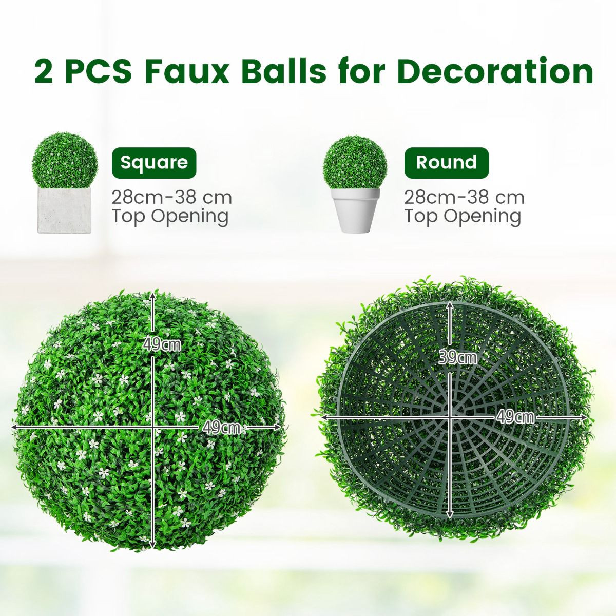 Bolas de topiaria de buxo artificial, pacote com 2 unidades, 49,5 c...
