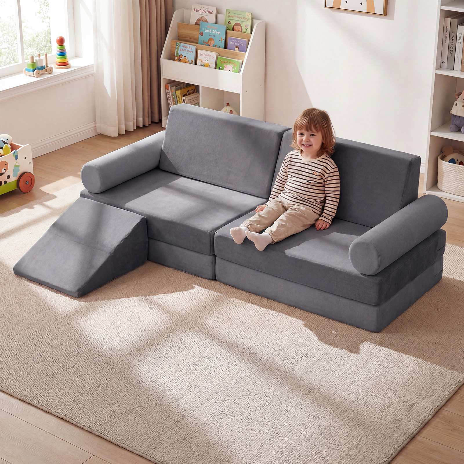 Sofá de espuma modular infantil para escalada, 10 peças, cinza