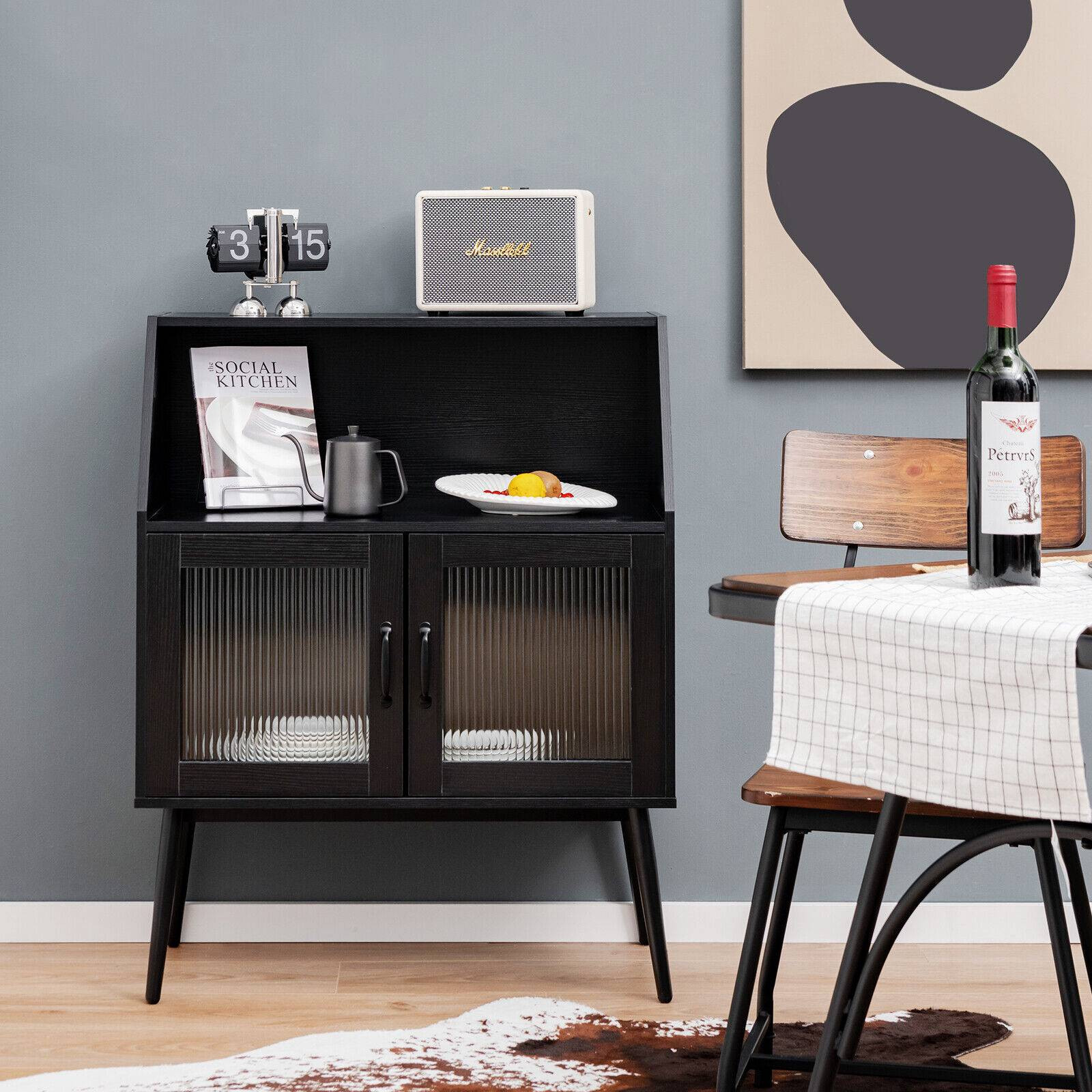 Buffet-Sideboard, 2 Glastüren, Schwarz