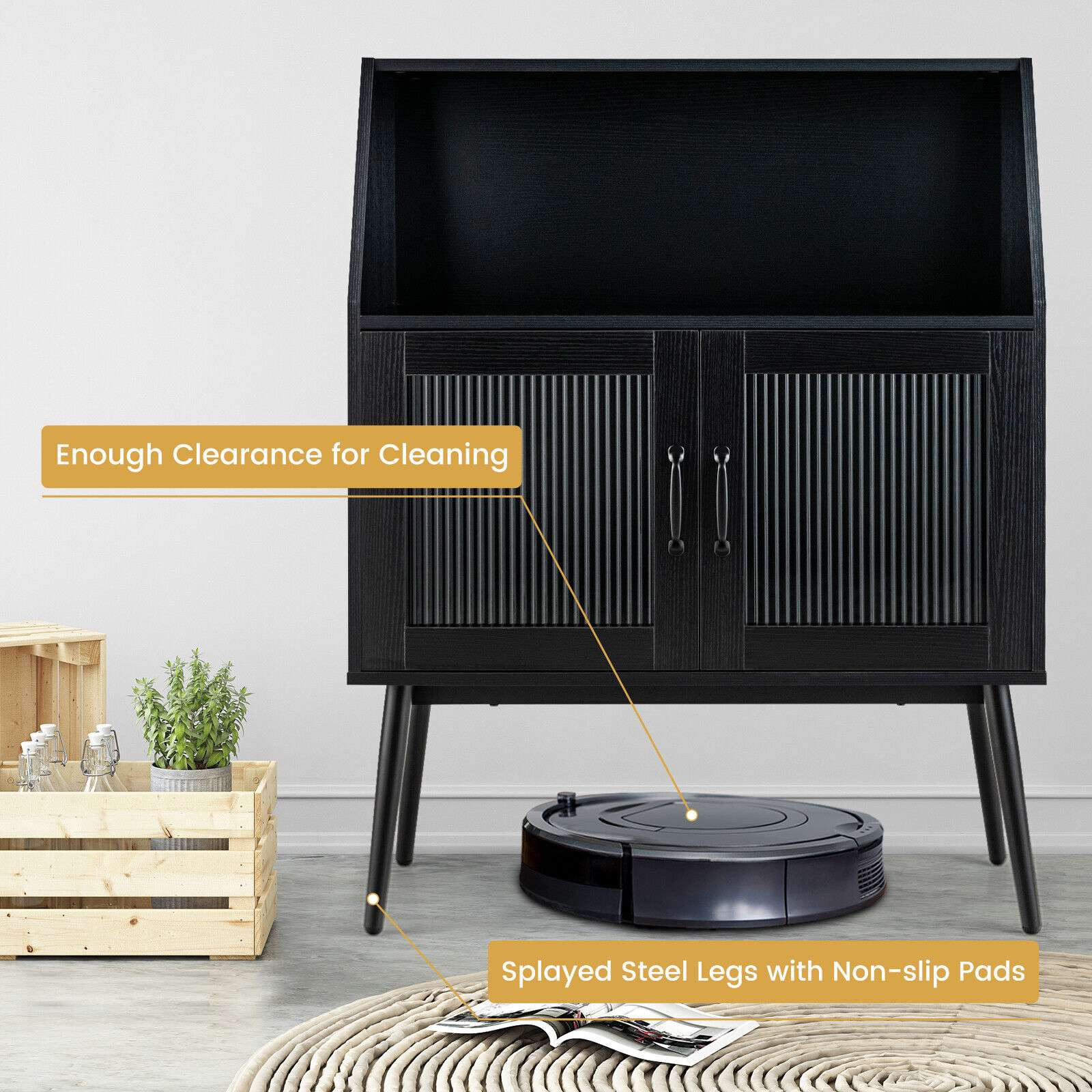 Buffet-Sideboard, 2 Glastüren, Schwarz