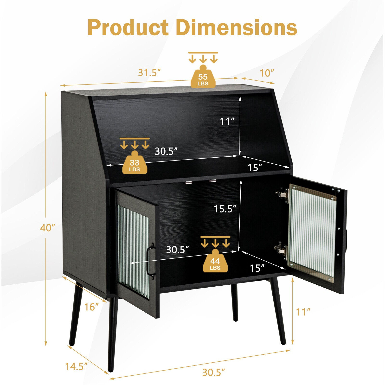Buffet-Sideboard, 2 Glastüren, Schwarz