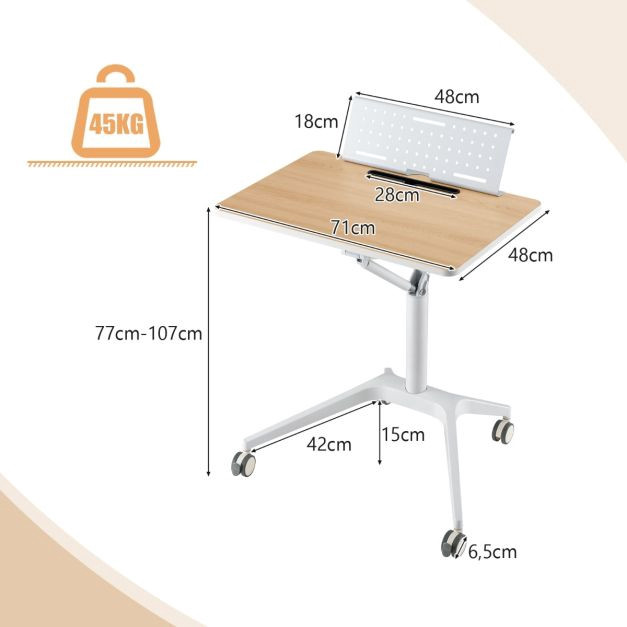Carrinho móvel para mesa de trabalho em pé, altura de 30 a 42 poleg...