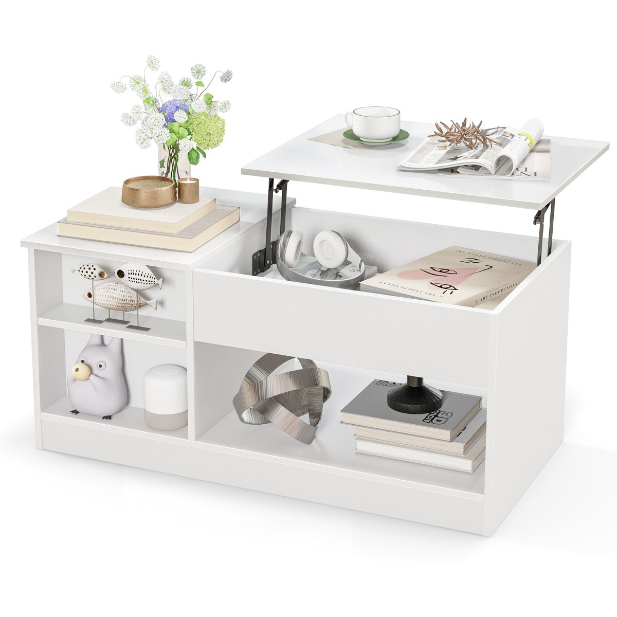 Table basse relevable avec rangement, vérin à gaz