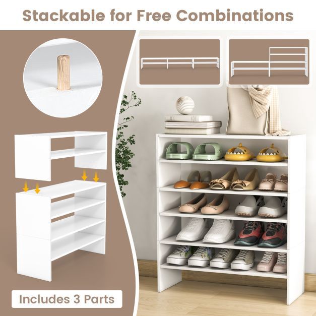 Stackable Shoe Rack, 3-Piece 2-Tier, 78 cm, White