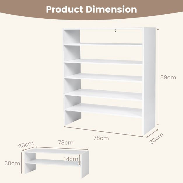 Stackable Shoe Rack, 3-Piece 2-Tier, 78 cm, White