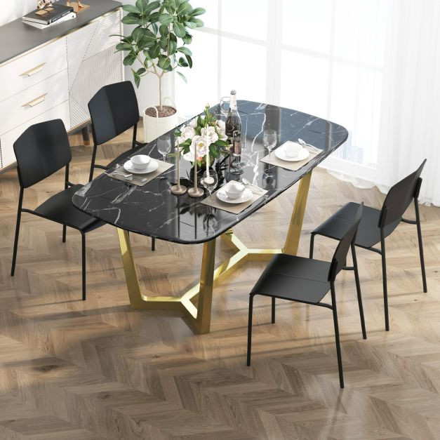 Dining Chairs Set of 4, Stackable Armless With Backrest – Black